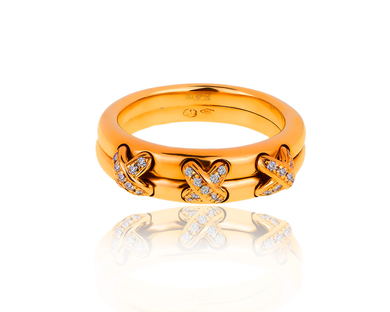 Интересное золотое кольцо с бриллиантами 0.16ct Chaumet Liense