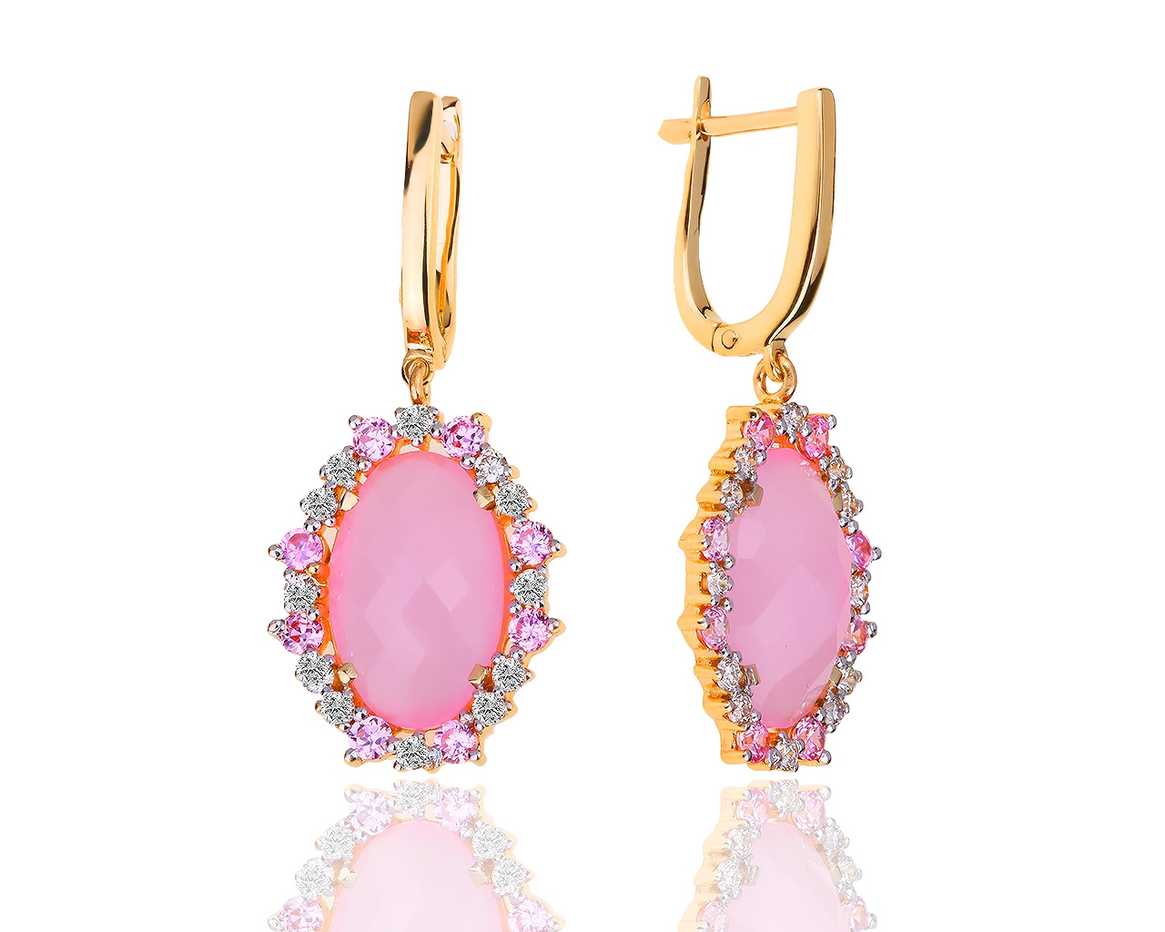 Золотые серьги с розовыми турмалинами и бриллиантами 0.60ct