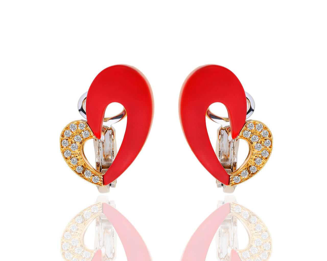 Оригинальные золотые серьги с кораллами и бриллиантами 0.20ct BIBIGI 230119/13