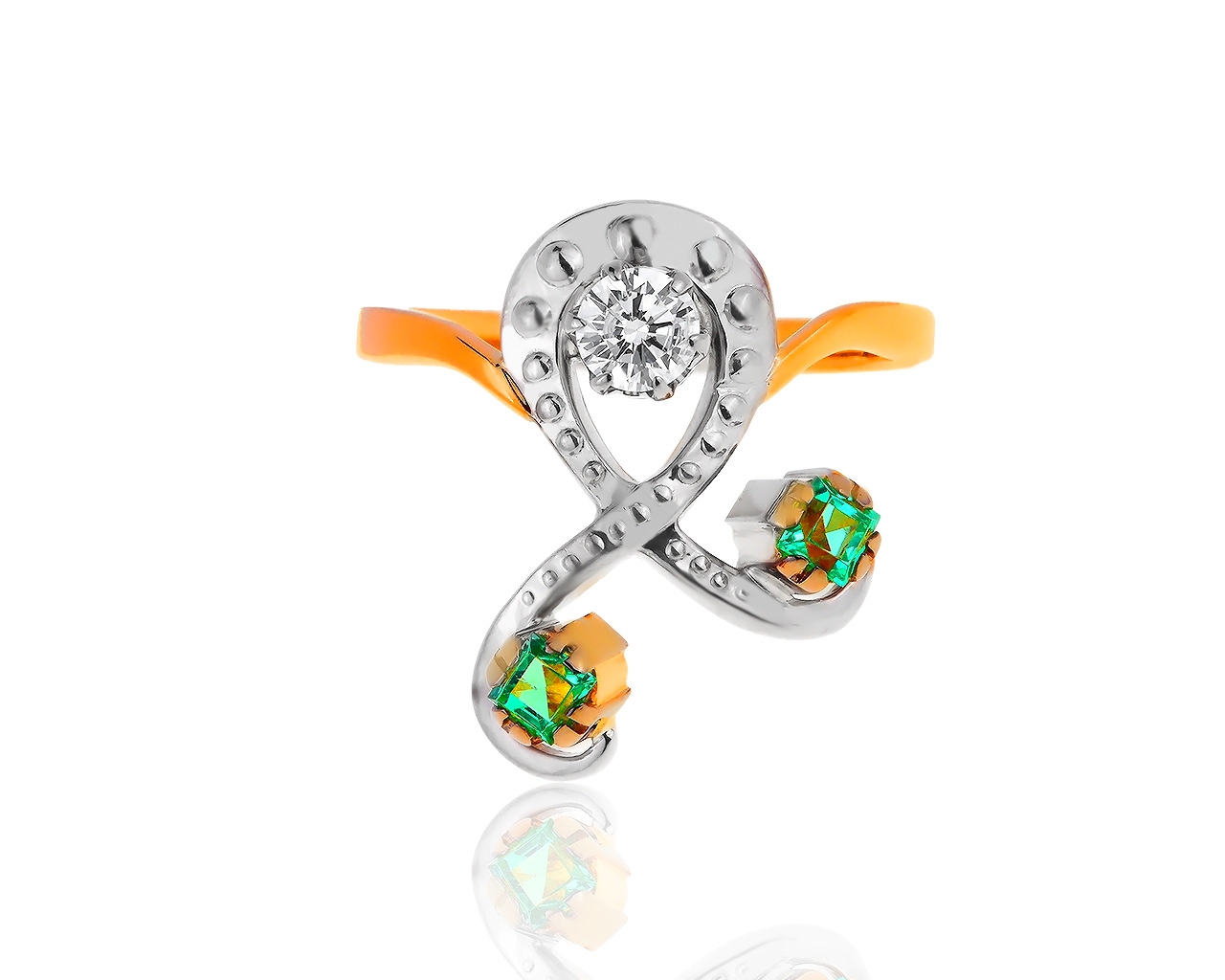 Золотое кольцо с бриллиантом 0.30ct и изумрудами 0.14ct 180519/37