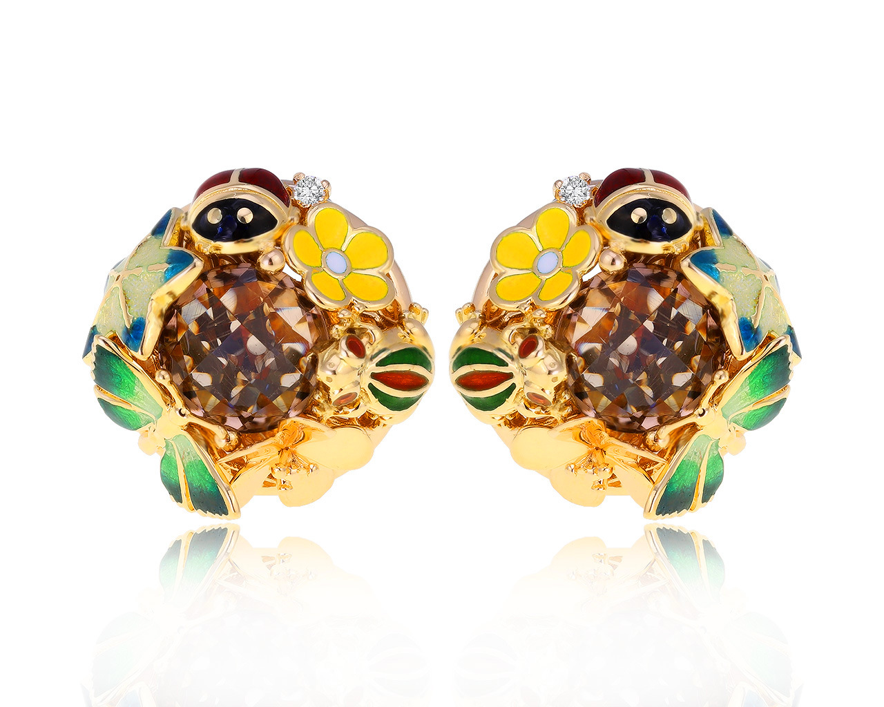 Оригинальные золотые серьги с кварцем 2.01ct Roberto Bravo 170121/1