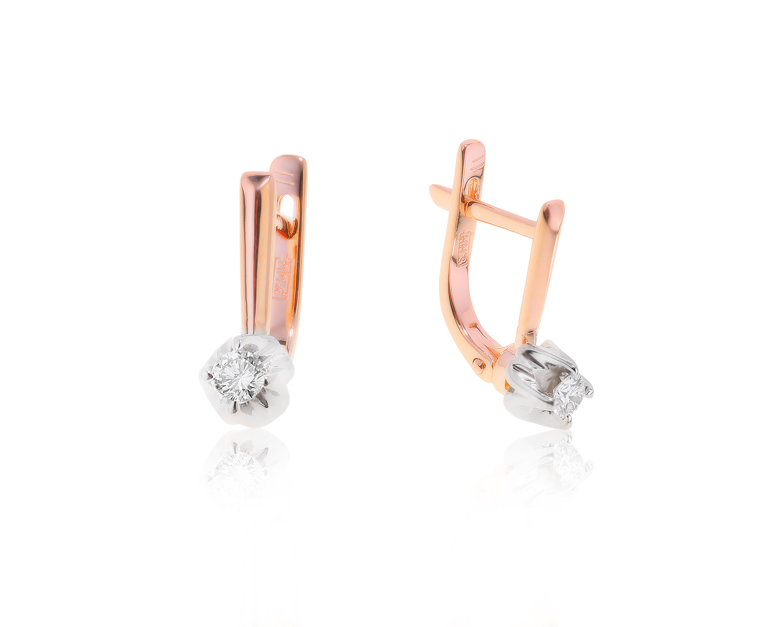 Миниатюрные золотые серьги с бриллиантами 0.16ct 050523/3