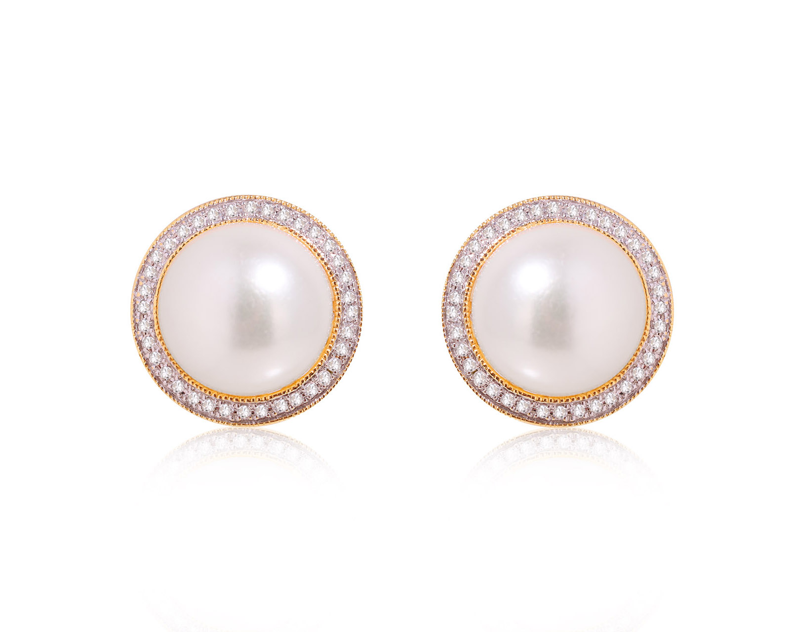 Золотые серьги с жемчугом 9.50 мм и бриллиантами 0.21ct 271224/8