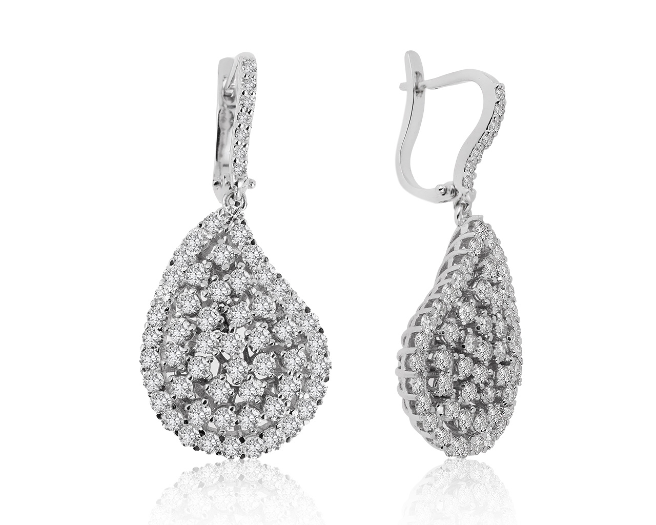 Стильные золотые серьги с бриллиантами 3.40ct