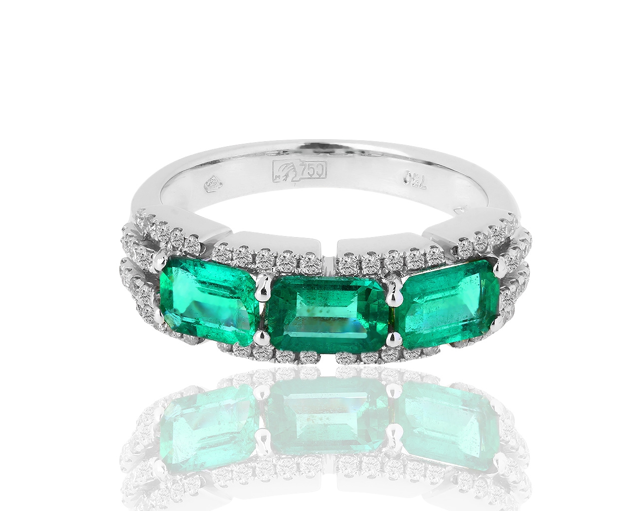 Золотое кольцо с бриллиантами 0.30ct и изумрудами 1.38ct 080119/6