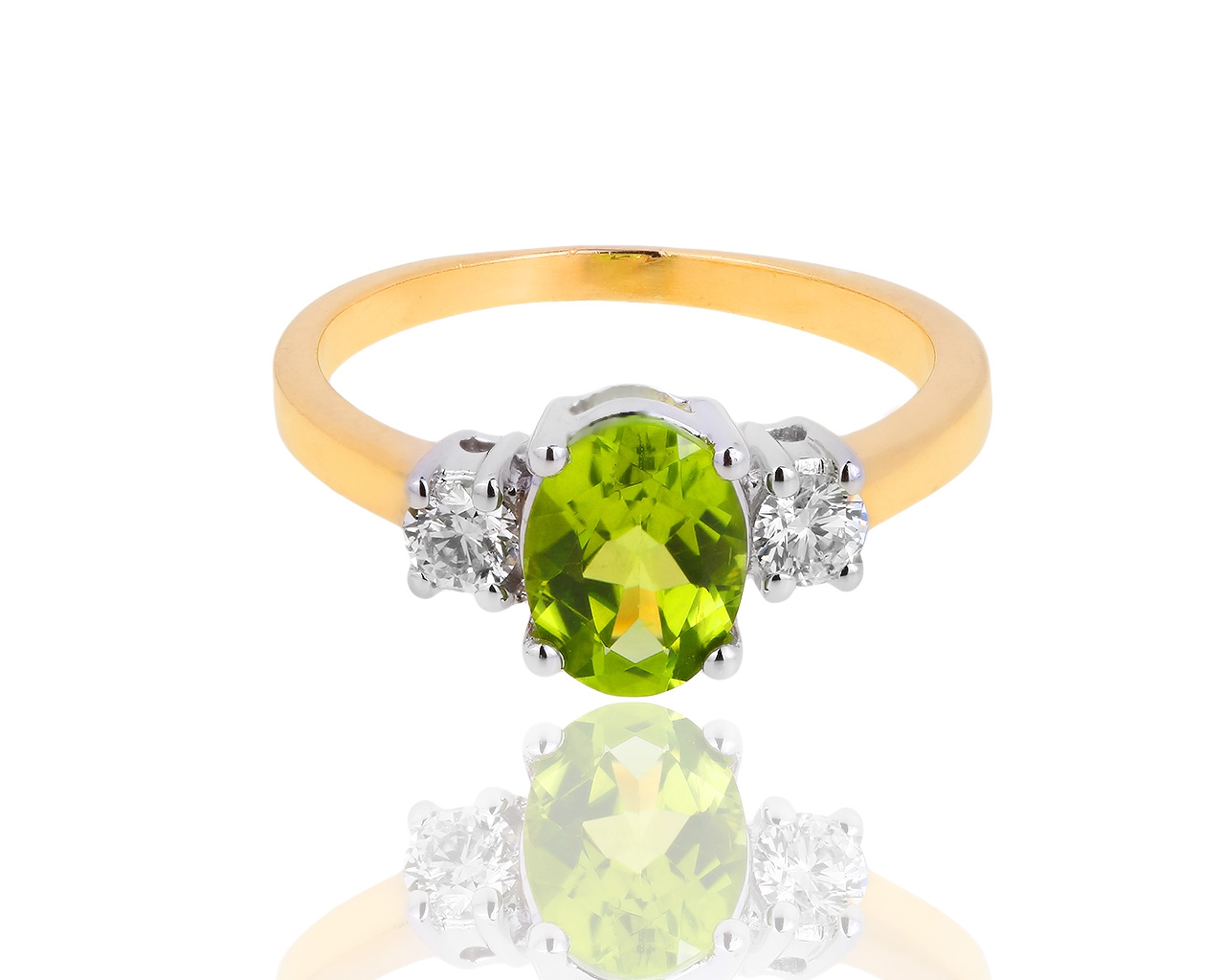 Золотое кольцо с хризолитом и бриллиантами 0.25ct 111118/4