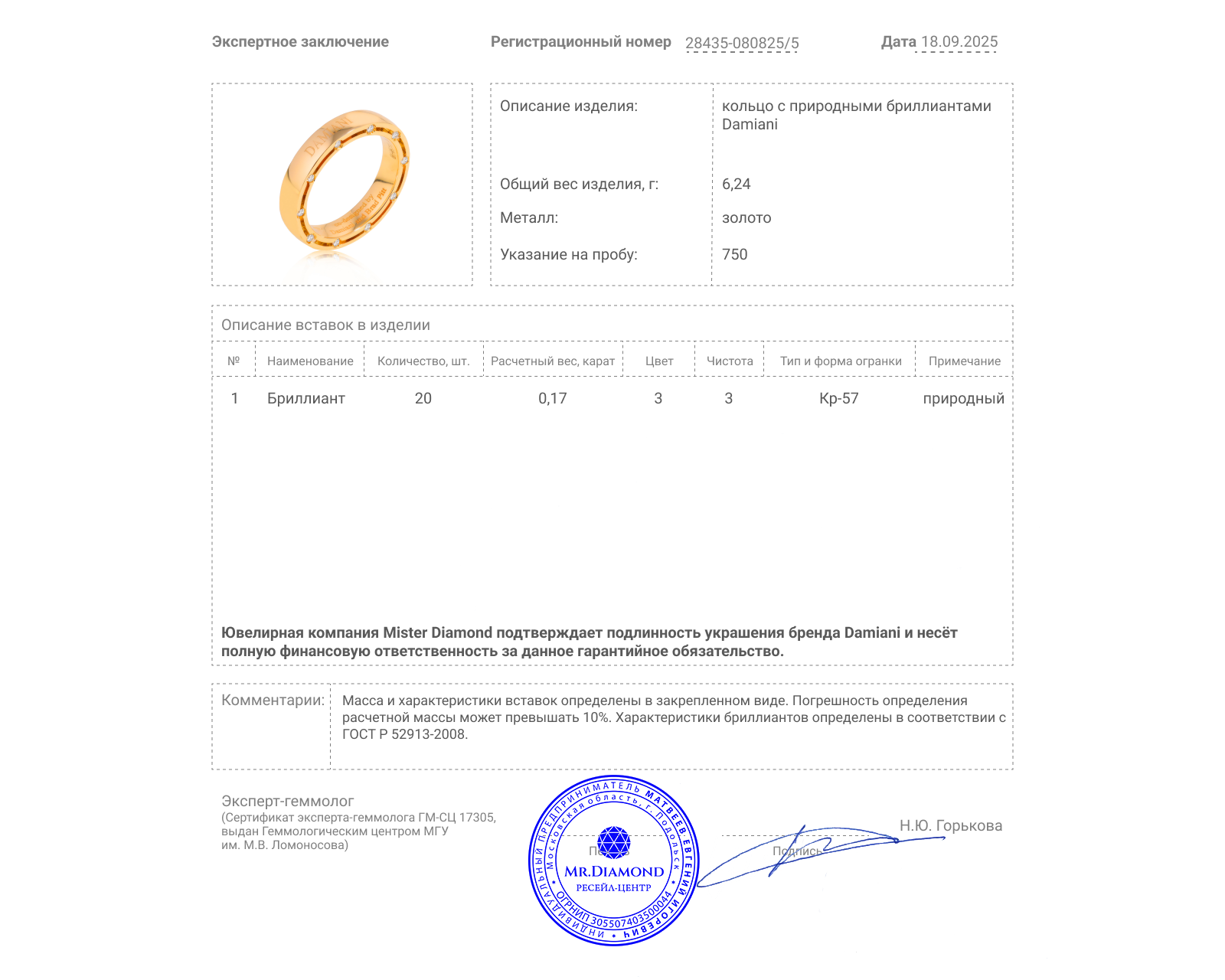 Оригинальное золотое кольцо с бриллиантами 0.17ct Damiani D.Side