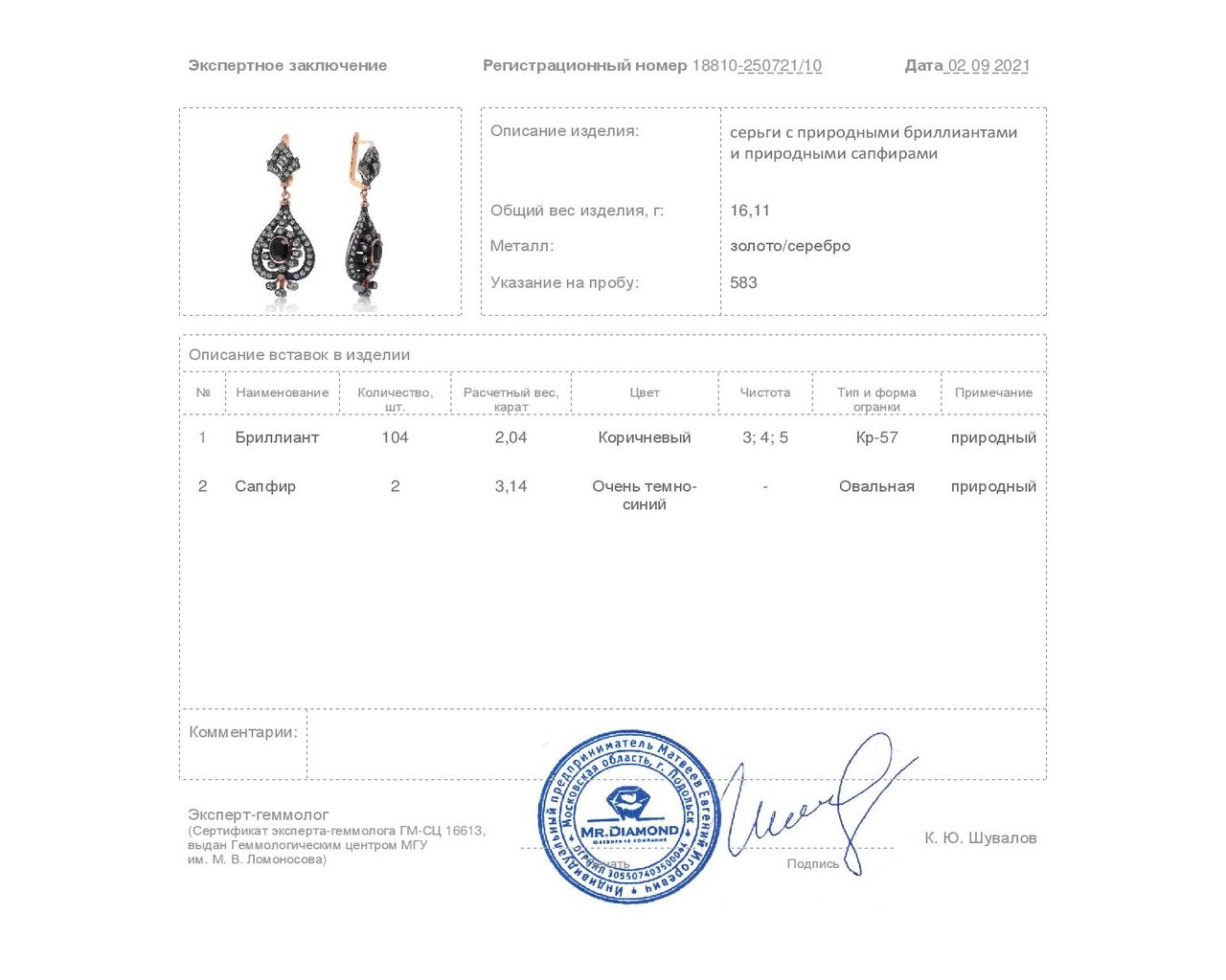 Безупречные золотые серьги с сапфирами 3.14ct СССР