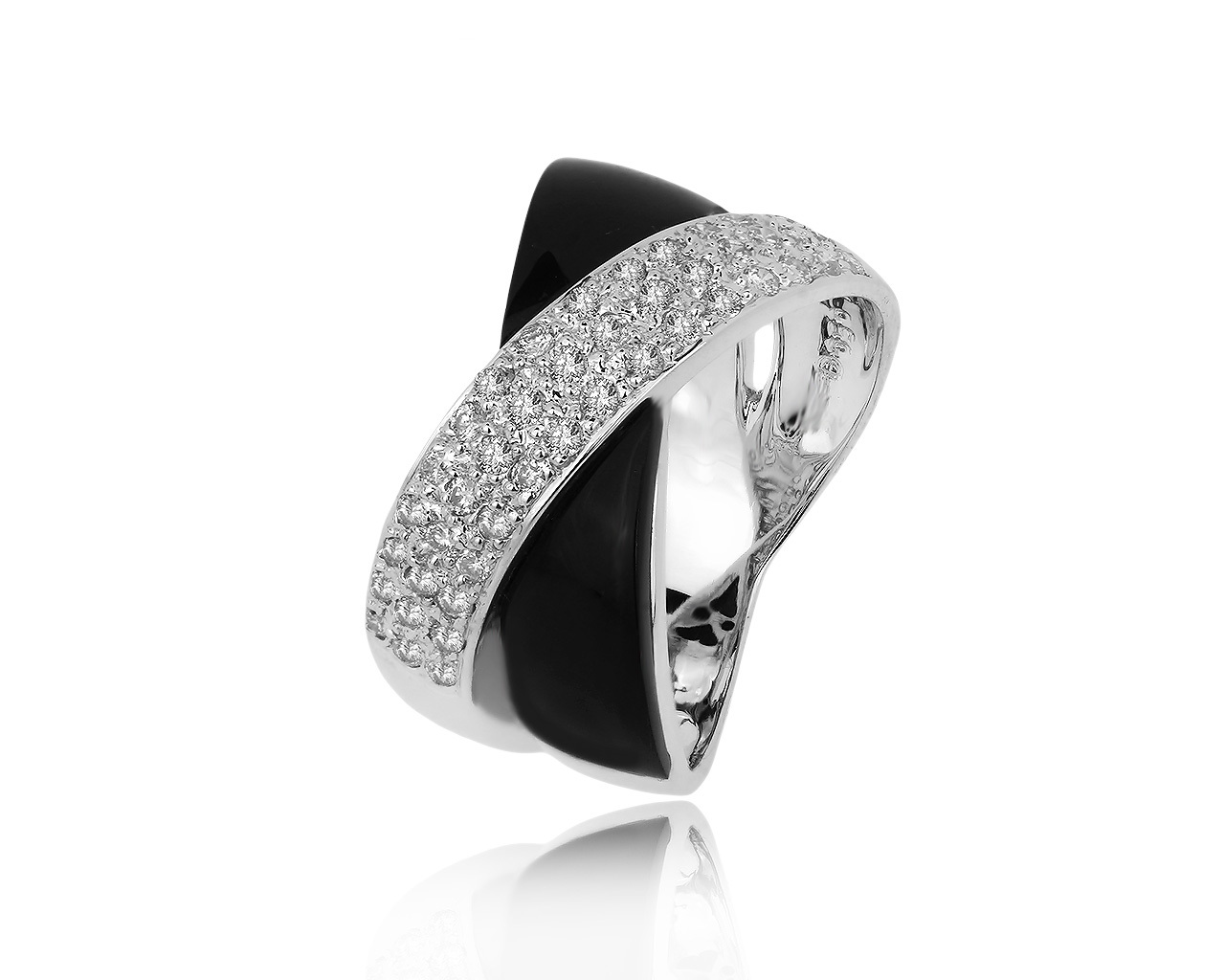 Золотое кольцо с черным ониксом и бриллиантами 0.43ct 250419/11