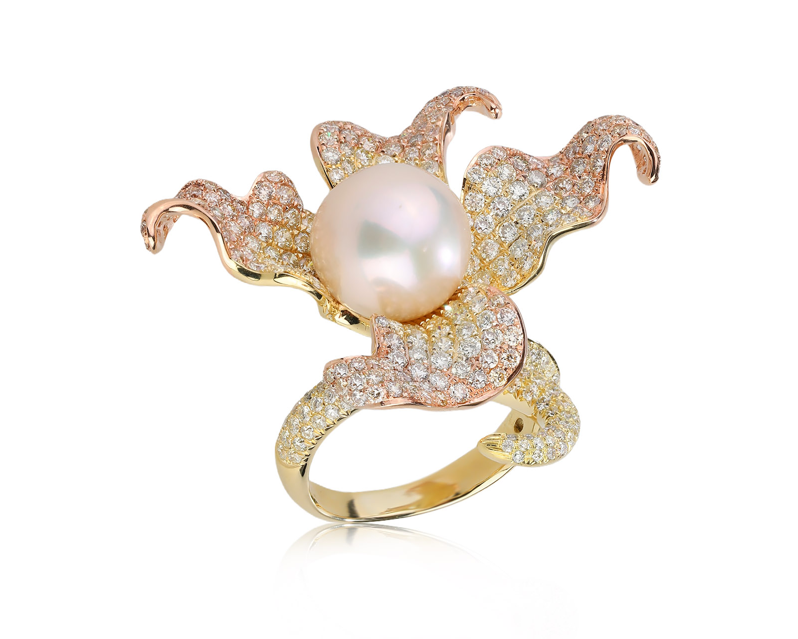 Золотое кольцо с жемчугом и бриллиантами 3.20ct 030226/1