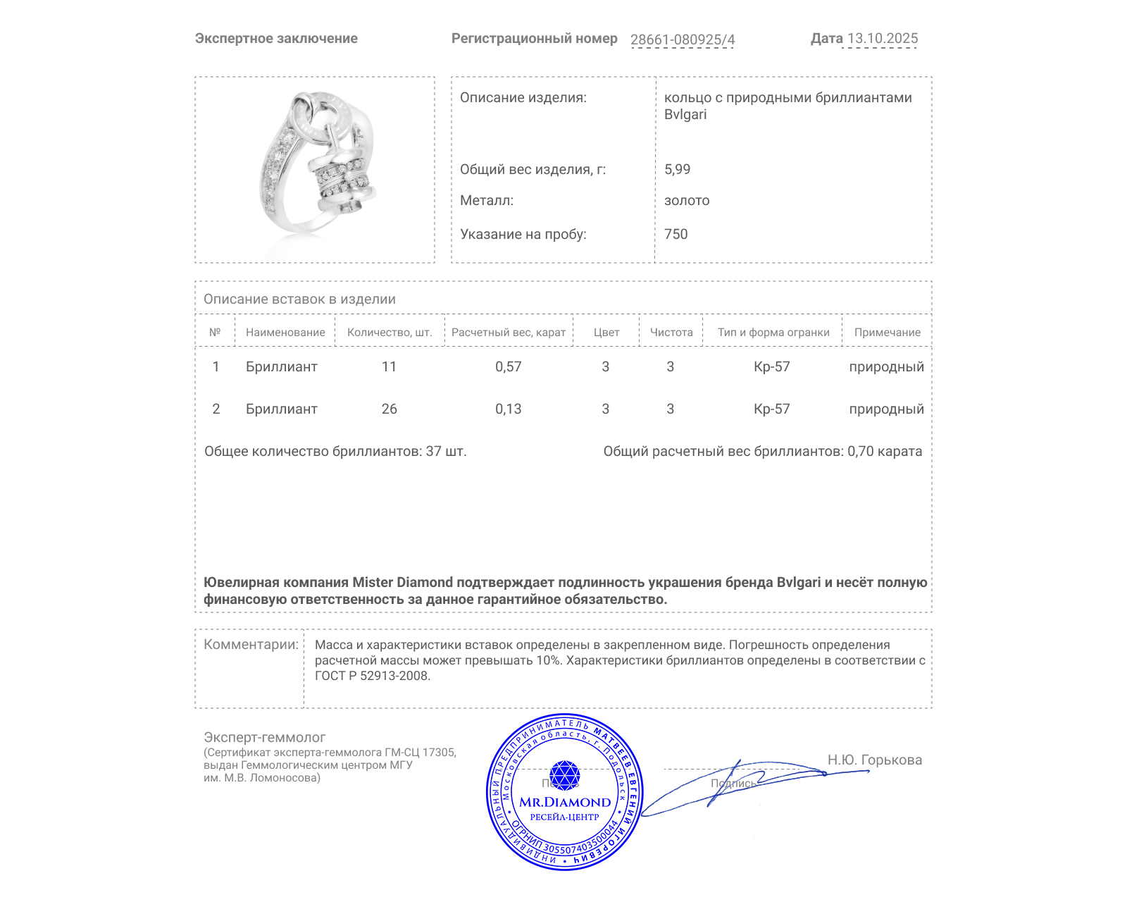 Оригинальное золотое кольцо с бриллиантами 0.70ct Bvlgari B.Zero1