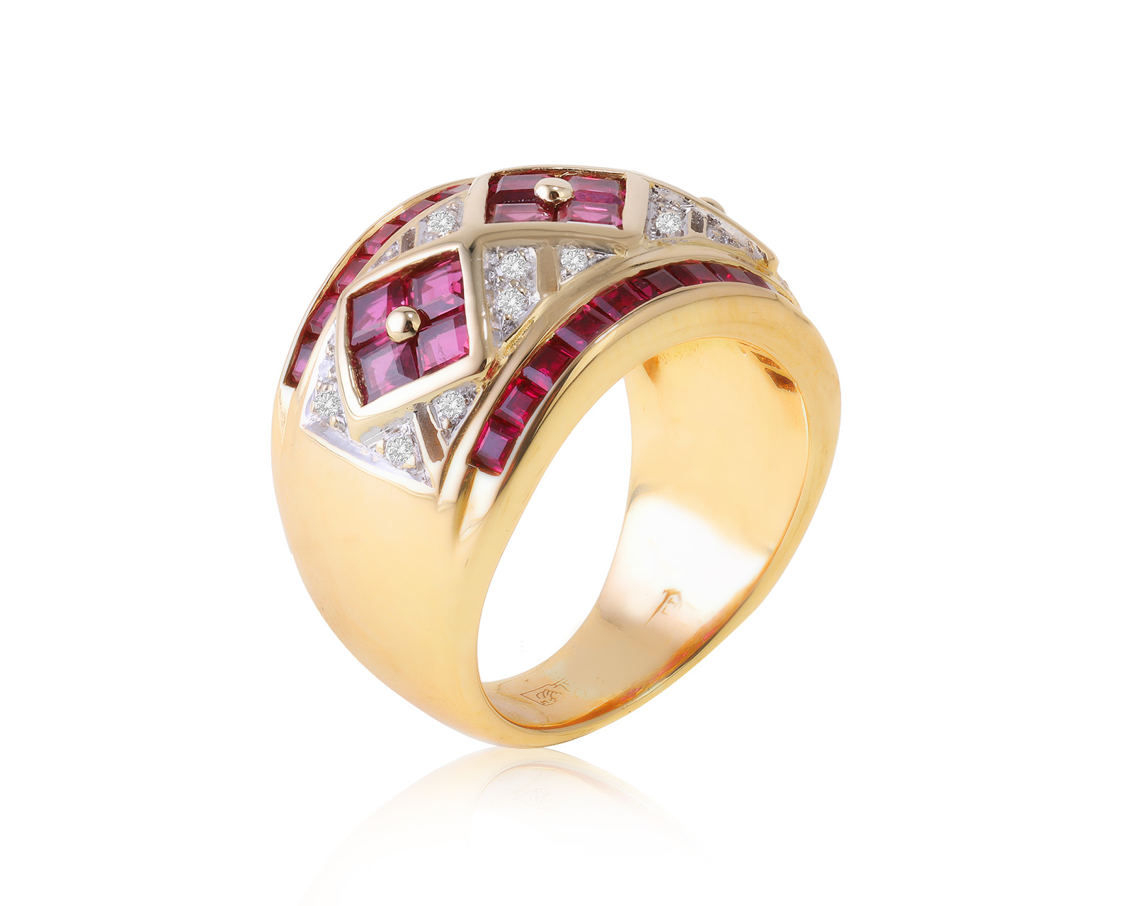 Золотое кольцо с рубинами 2.30ct и бриллиантами 0.16ct