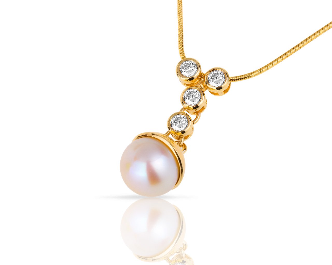 Золотая подвеска с жемчугом и бриллиантами 0.42ct 260618/1