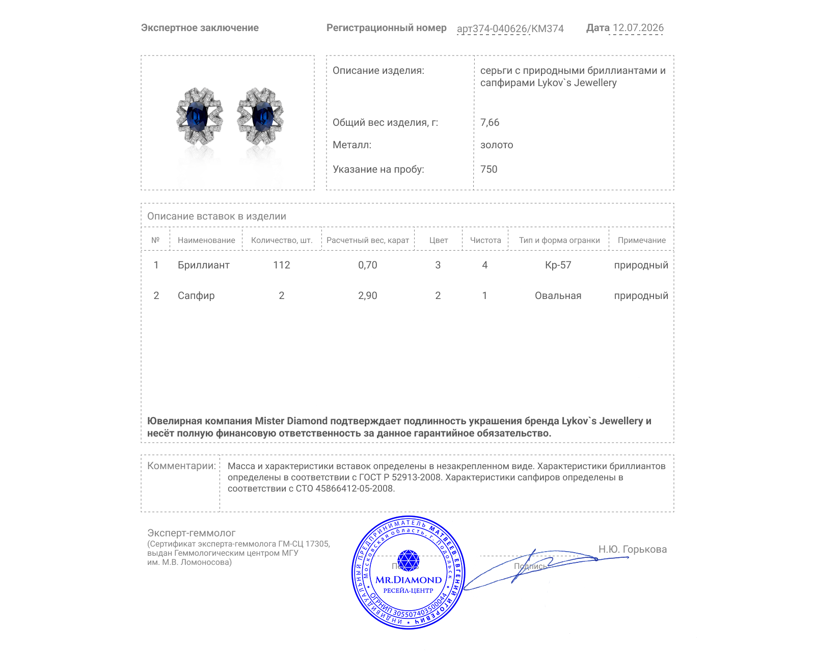 Оригинальные золотые серьги с сапфирами 2.90ct Lykov`s Jewellery