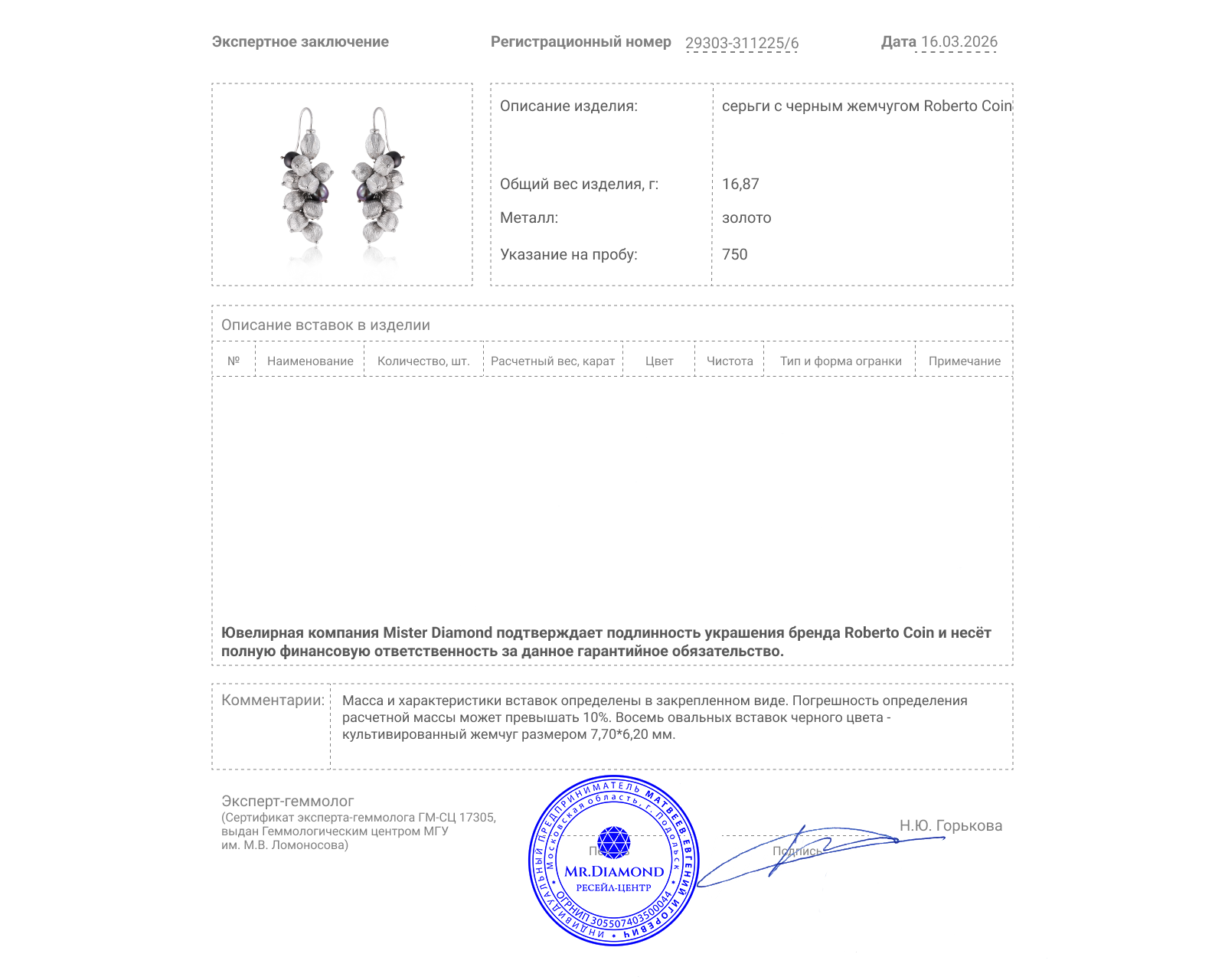 Оригинальные золотые серьги с жемчугом Roberto Coin