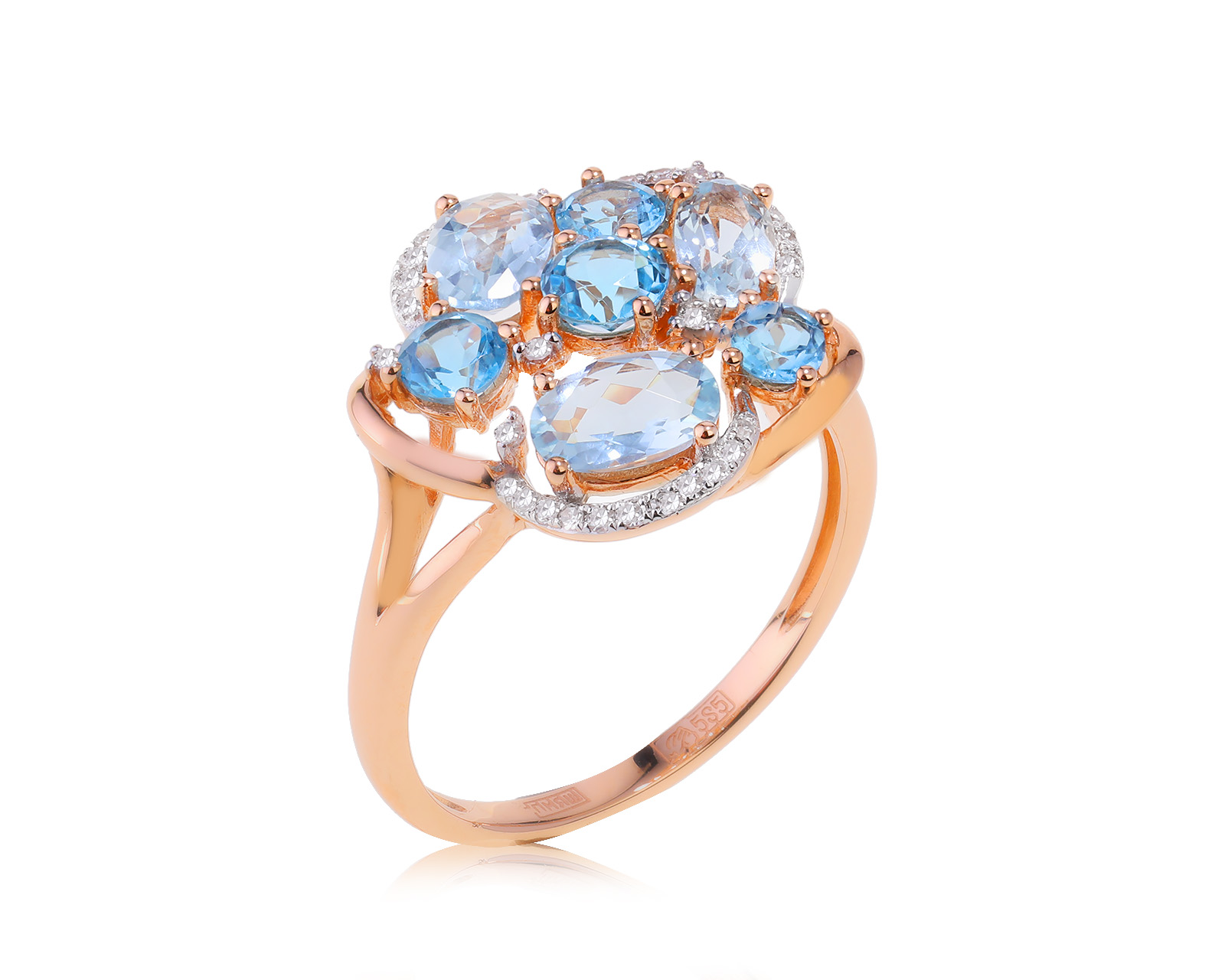 Золотое кольцо с топазами 2.21ct и бриллиантами 0.10ct 010823/8