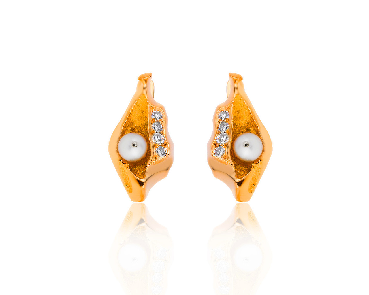 Интересные золотые серьги с жемчугом 4.00 мм 140919/14