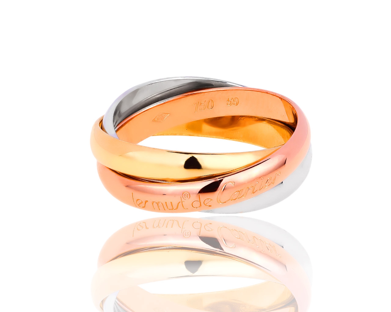 Модное золотое кольцо Trinity De Cartier