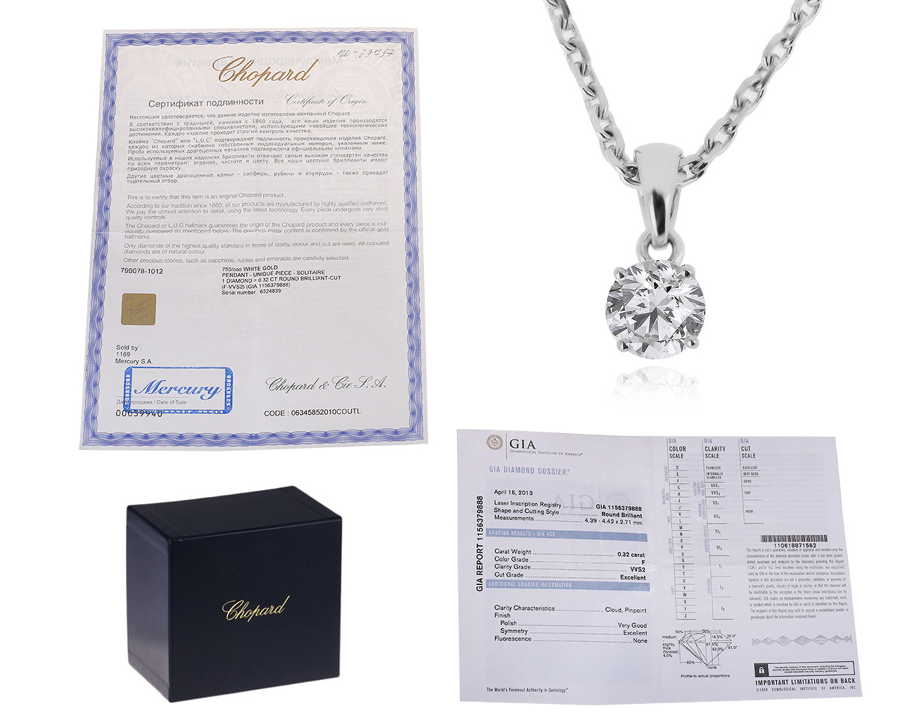 Оригинальный золотой кулон с бриллиантом 0.32ct Chopard