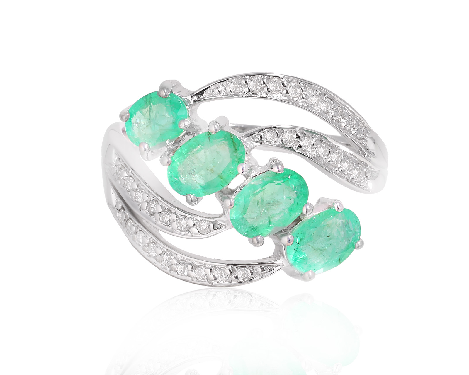 Золотое кольцо с изумрудами 1.40ct и бриллиантами 0.16ct 101224/12