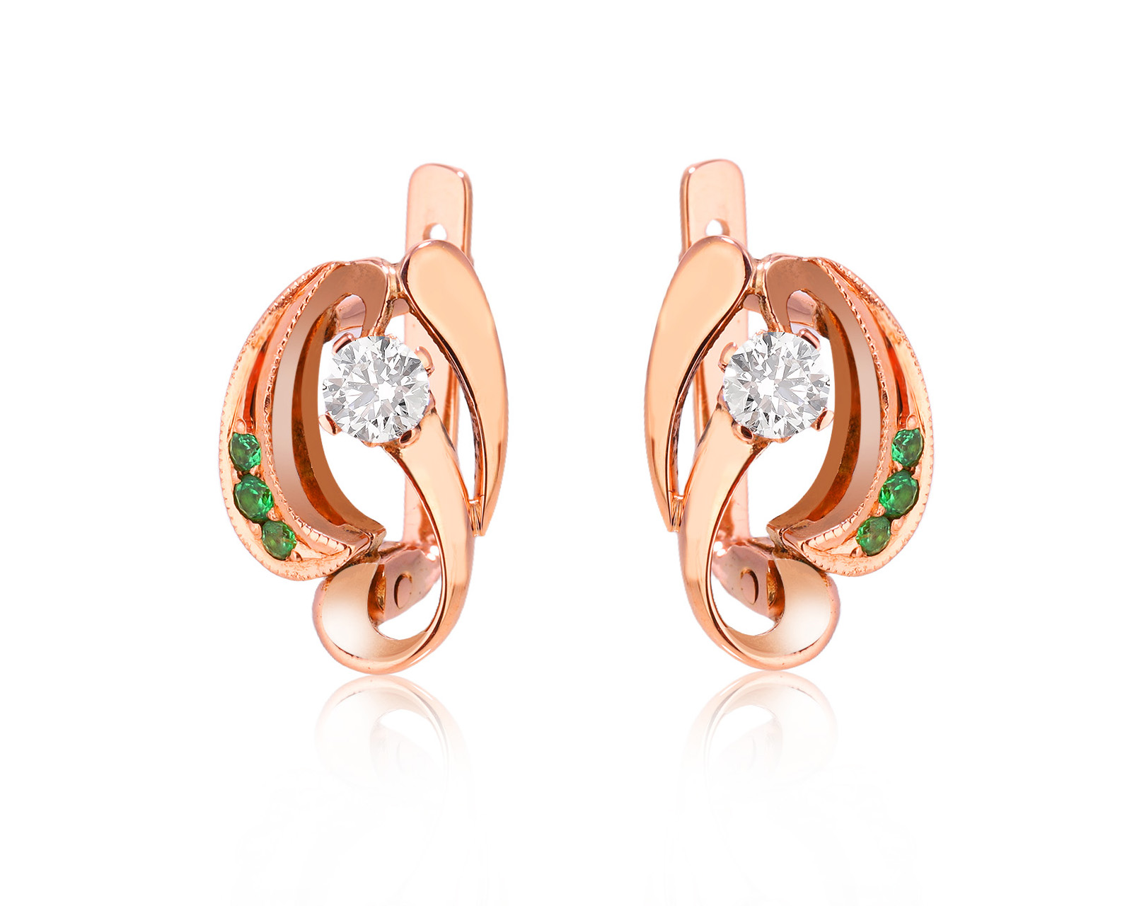 Золотые серьги с ситаллами 0.08ct и бриллиантами 0.34ct 290125/7 Золотые серьги с ситаллами 0.08ct и бриллиантами 0.34ct 290125/7