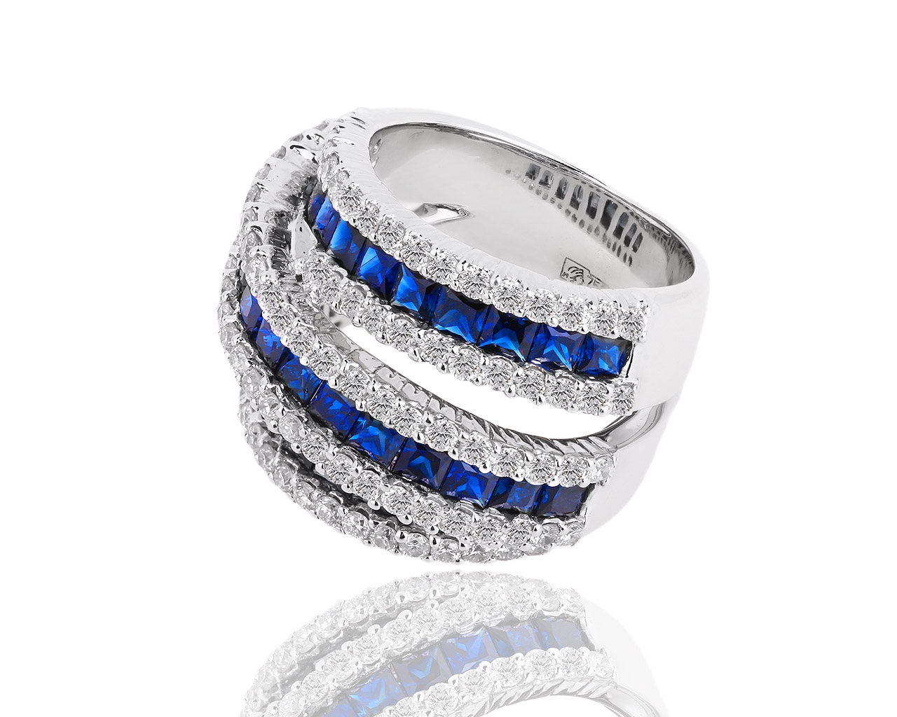 Золотое кольцо с бриллиантами 1.95ct и сапфирами 3.71ct 310818/11