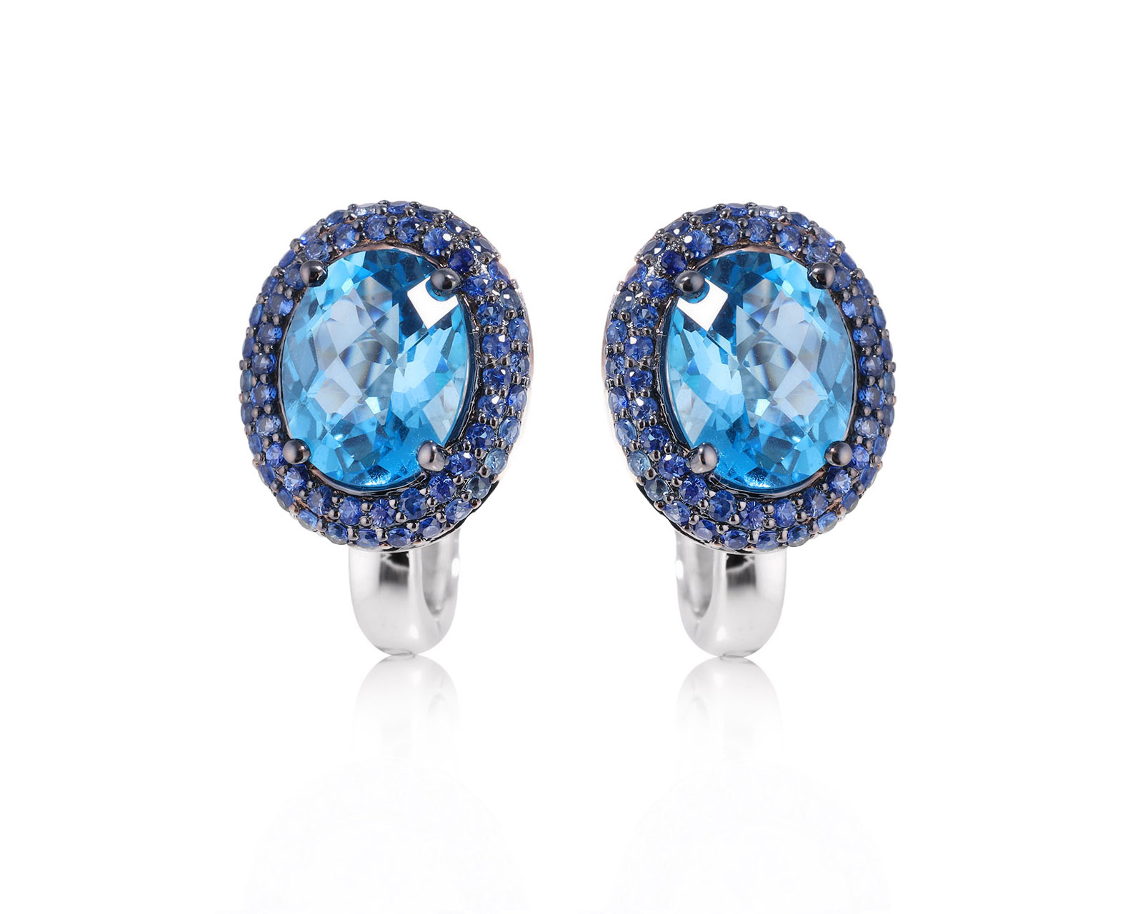 Золотые серьги с топазами Swiss Blue 4.88ct и сапфирами 0.77ct 301025/1