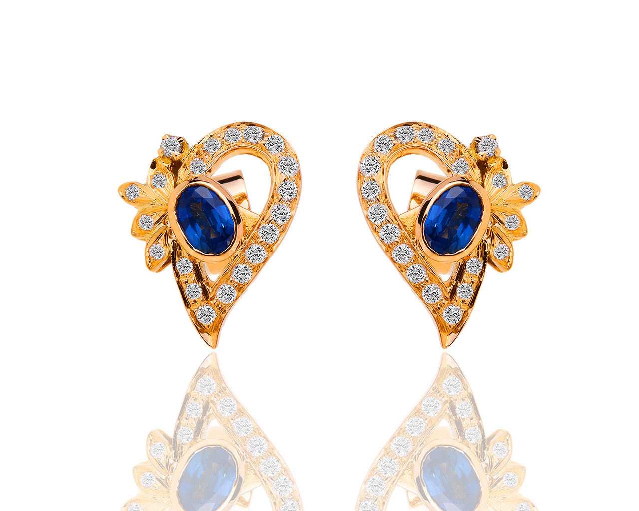 Золотые серьги с бриллиантами 0.48ct и сапфирами 0.71ct 060818/10