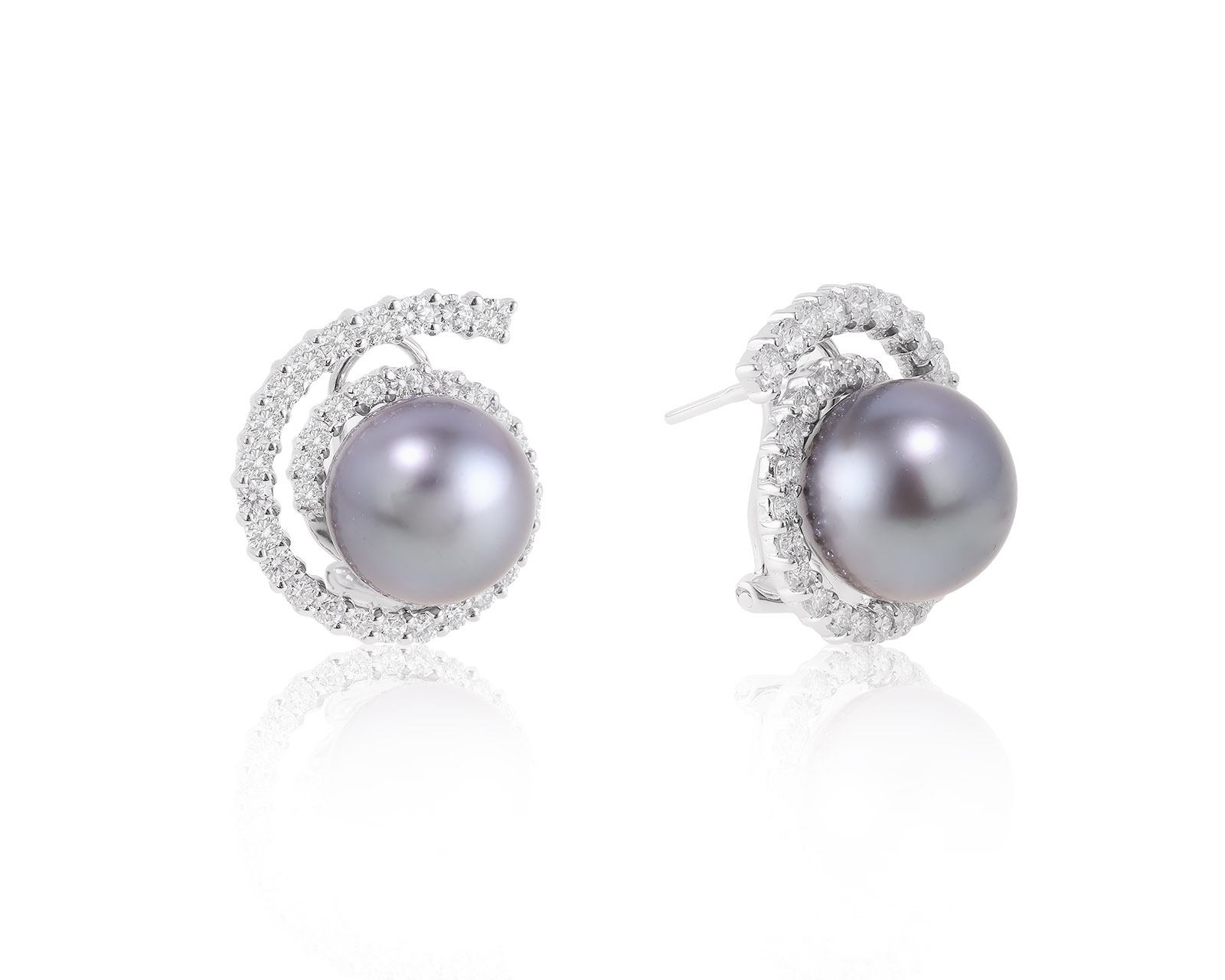 Золотые серьги с черным жемчугом 12.10 мм 130623/6