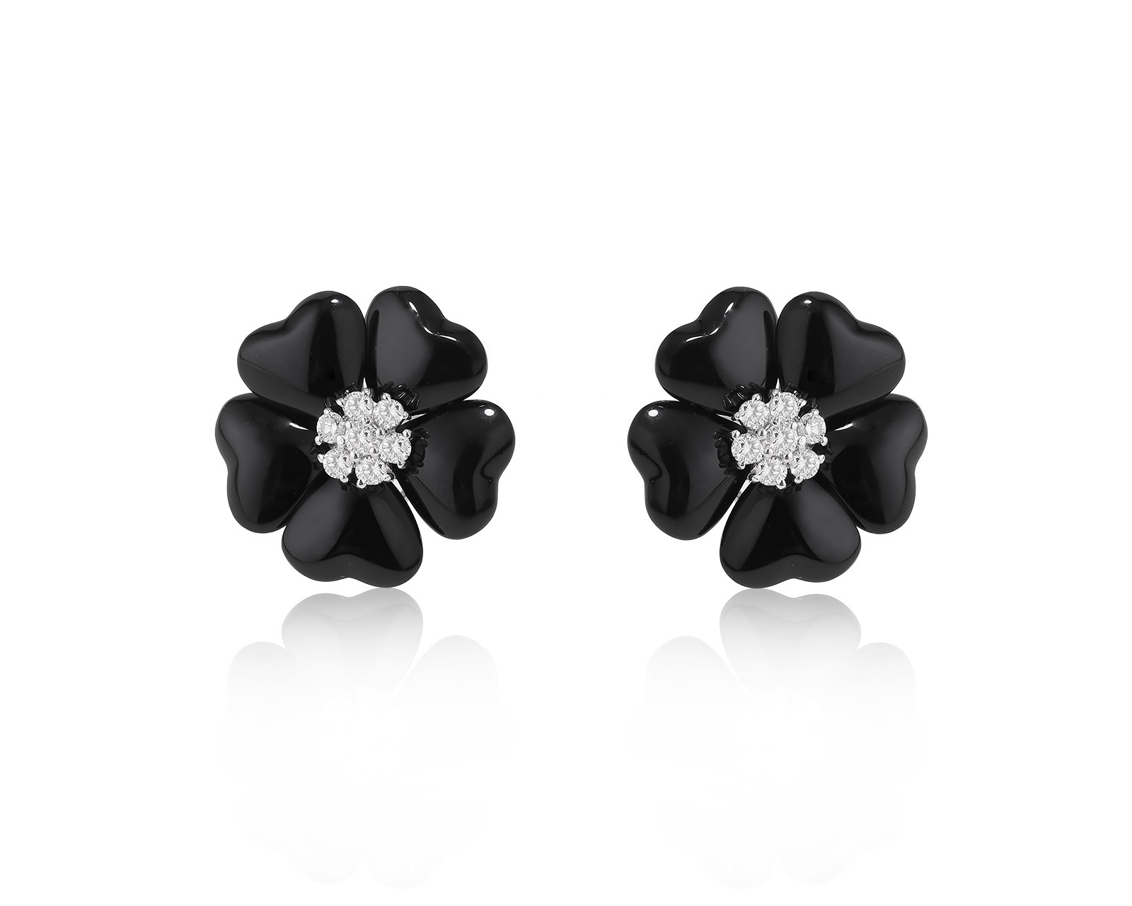 Золотые серьги с ониксом и бриллиантами 0.45ct