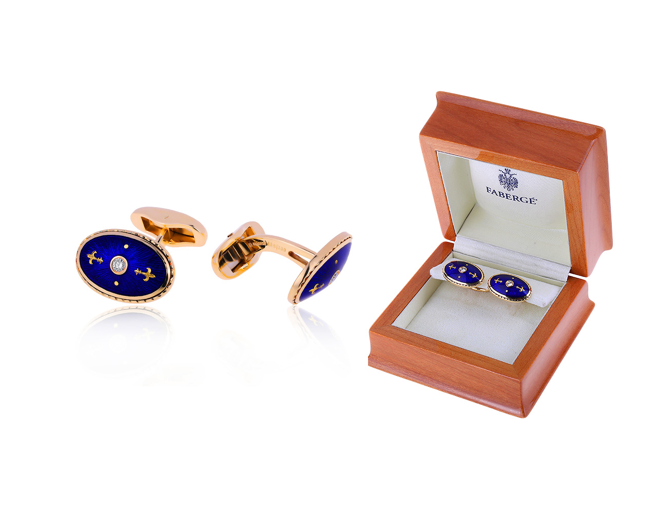 Оригинальные золотые запонки с бриллиантами 0.12ct Faberge