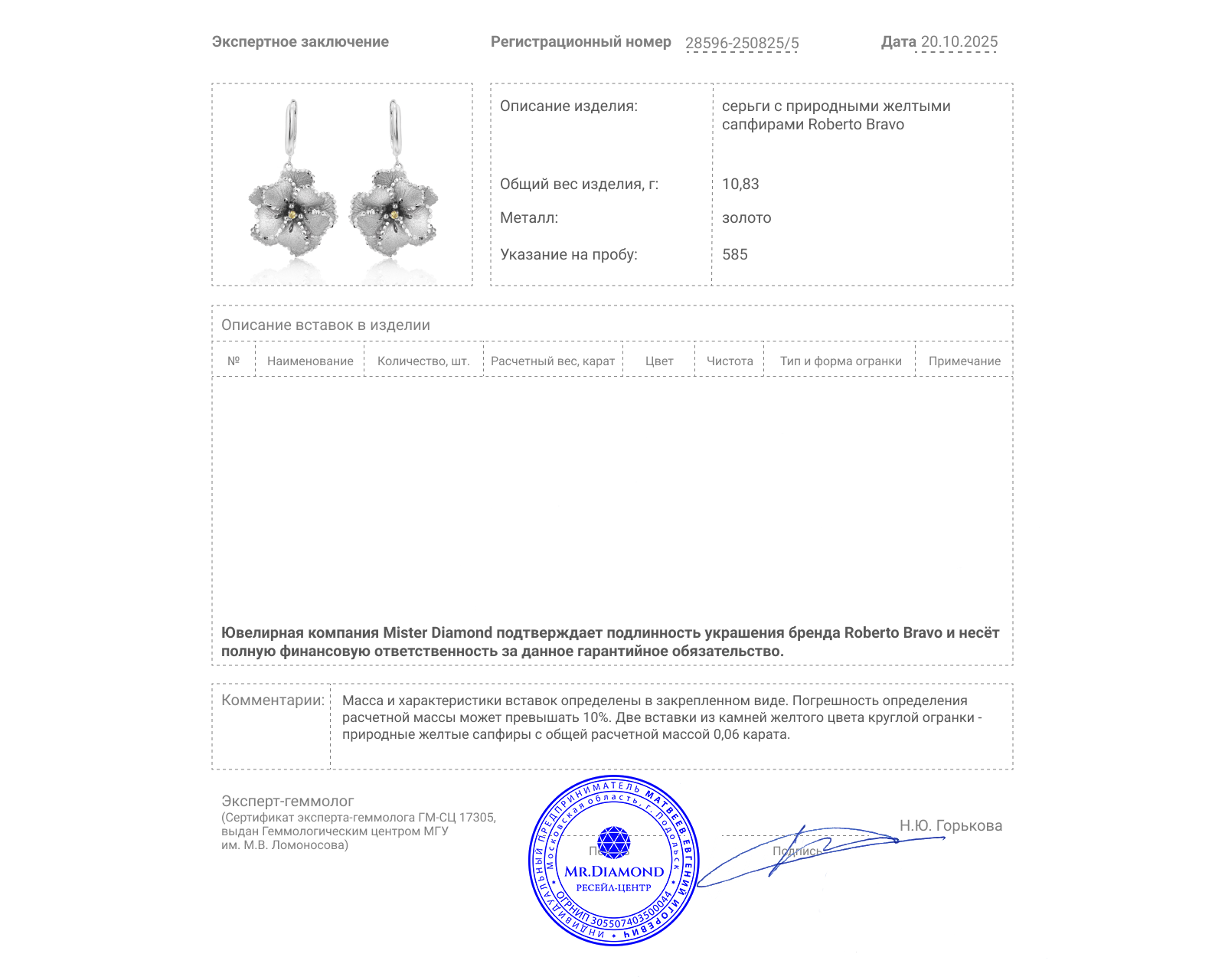 Оригинальные золотые серьги Roberto Bravo Soul Dance