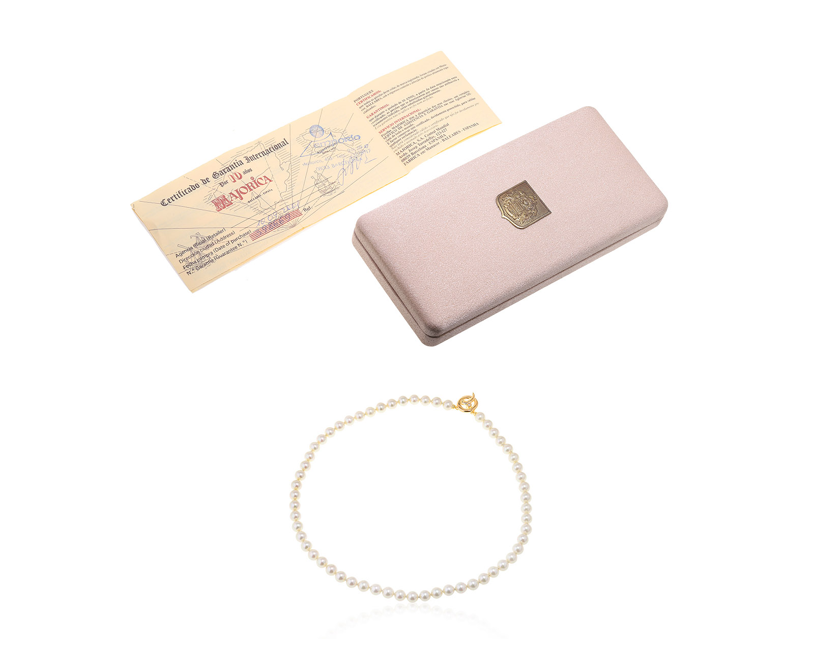 Оригинальное золотое ожерелье с жемчугом 7.00 мм Majorica
