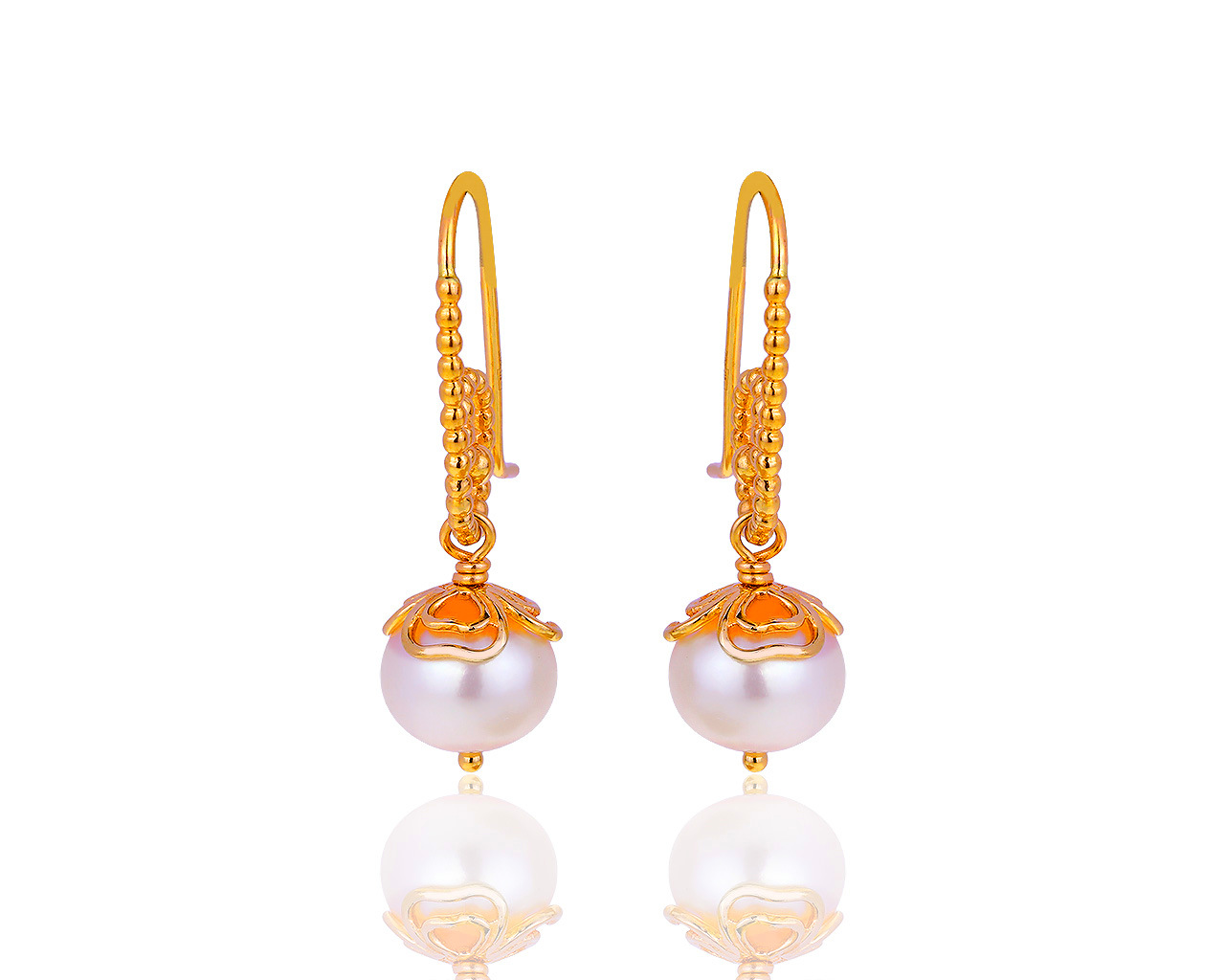 Изящные золотые серьги с жемчугом и хризопразами 220519/2