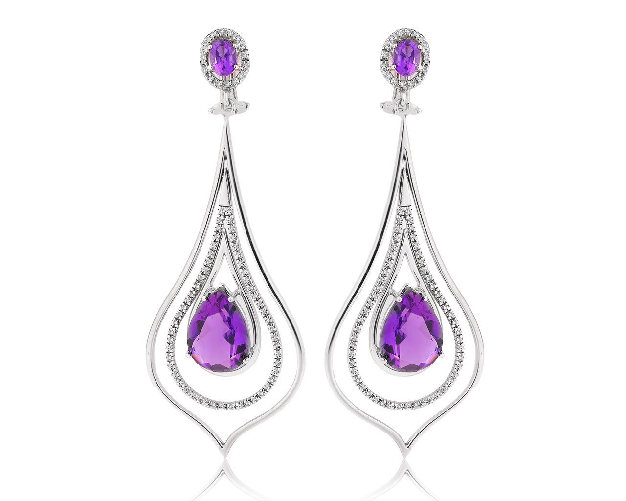 Прелестные золотые серьги с аметистами 13.01ct 280220/6 Прелестные золотые серьги с аметистами 13.01ct 280220/6