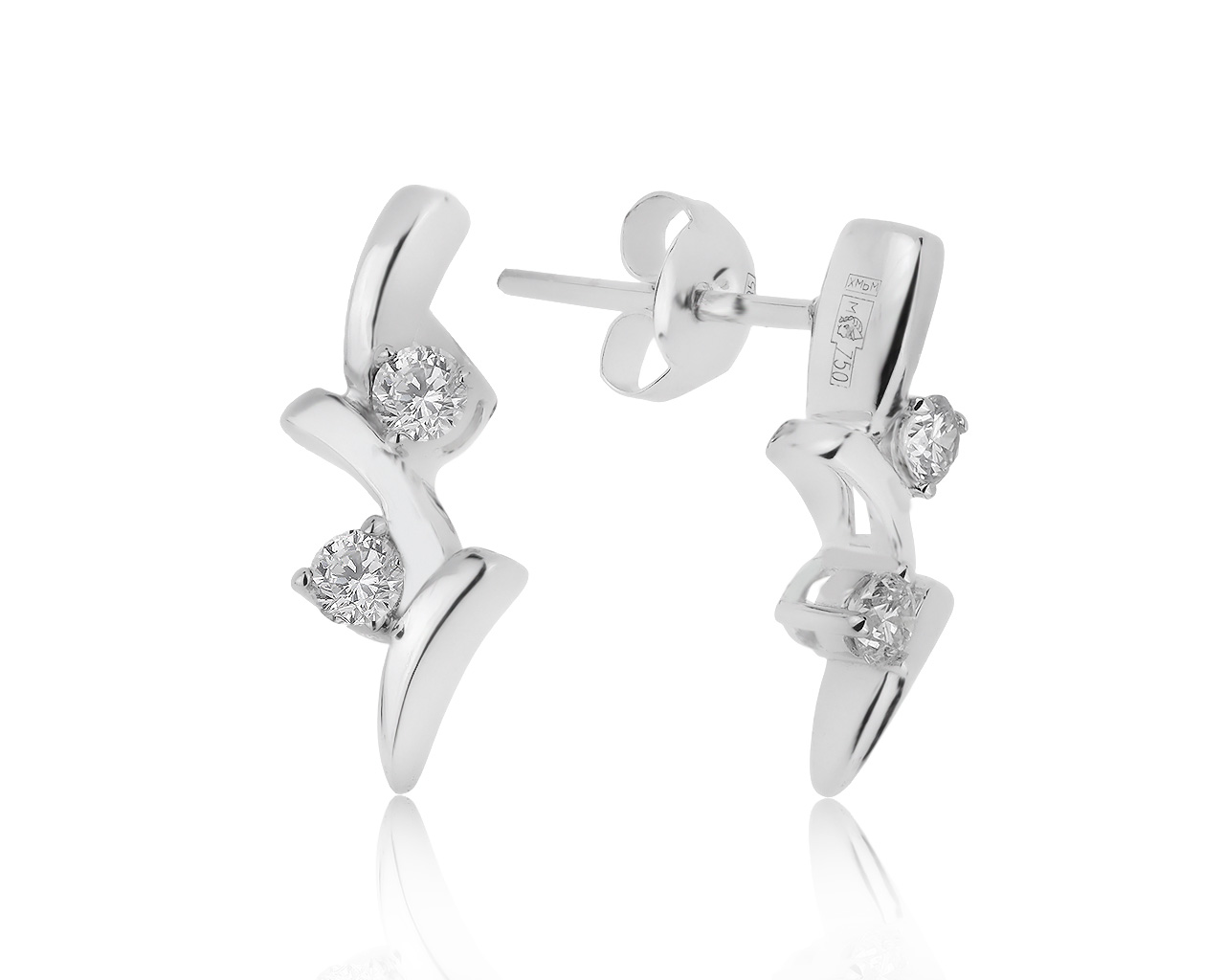 Модные золотые серьги с бриллиантами 0.20ct