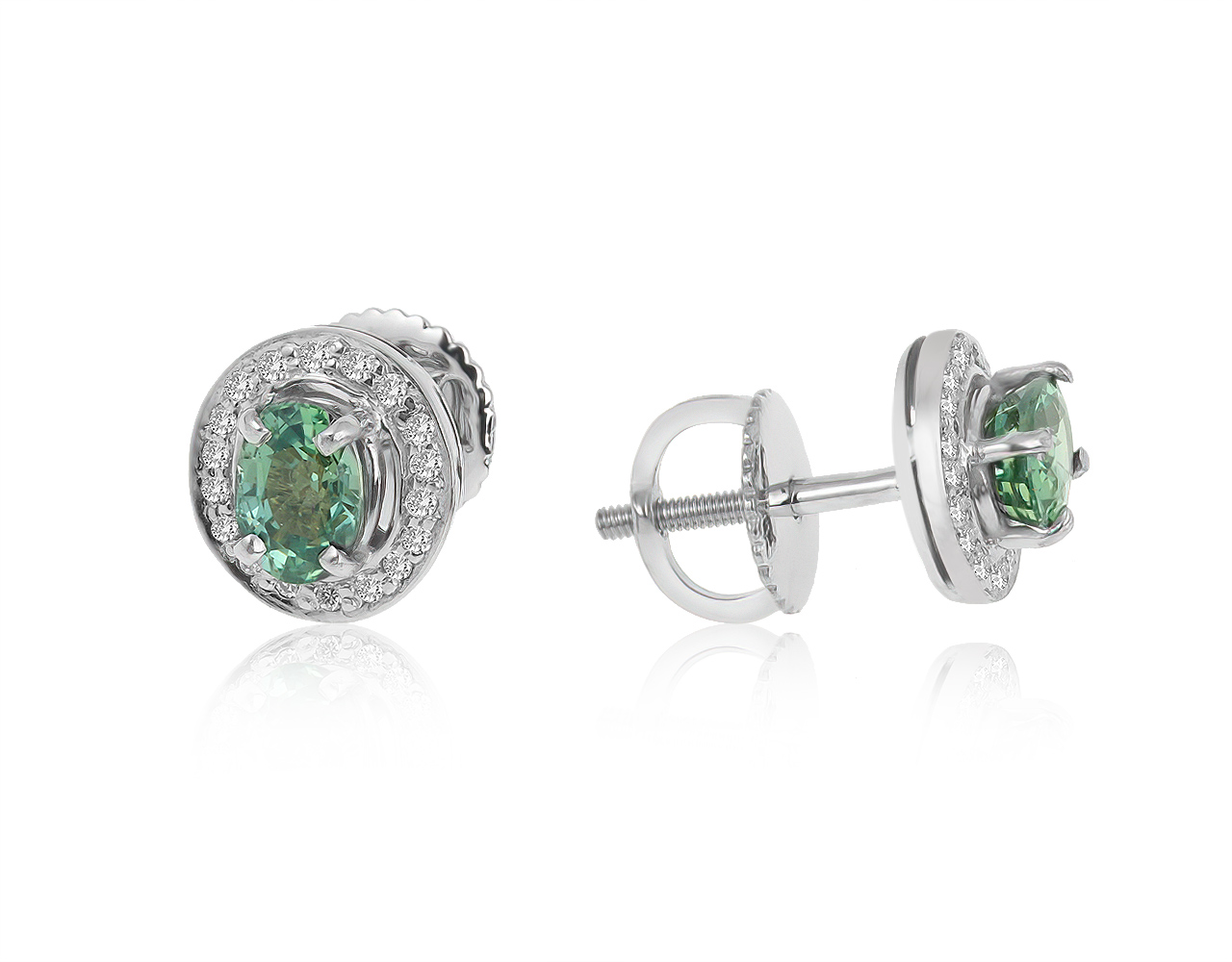 Изящные золотые серьги с зелеными сапфирами 0.95ct 050321/14