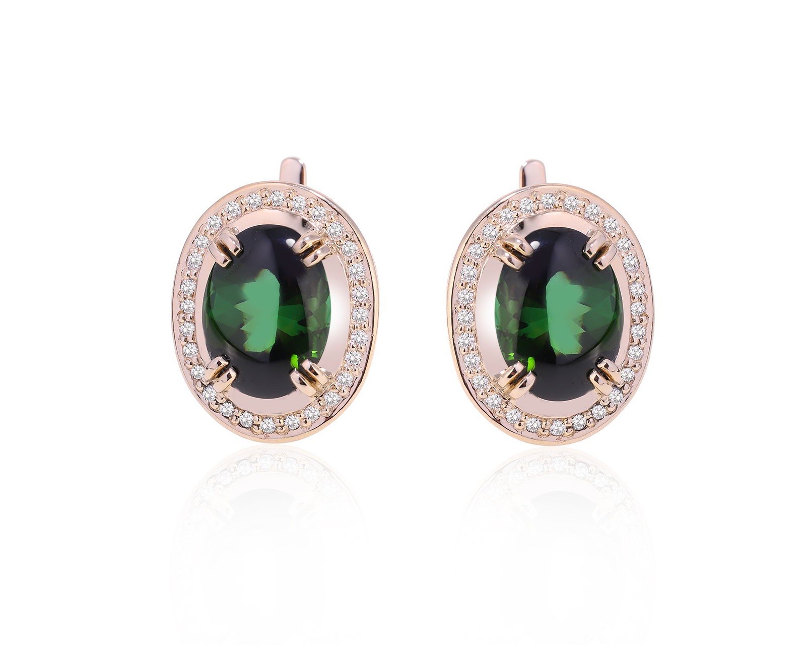 Золотые серьги с хромдиопсидами 11.10ct и бриллиантами 0.60ct 181024/7
