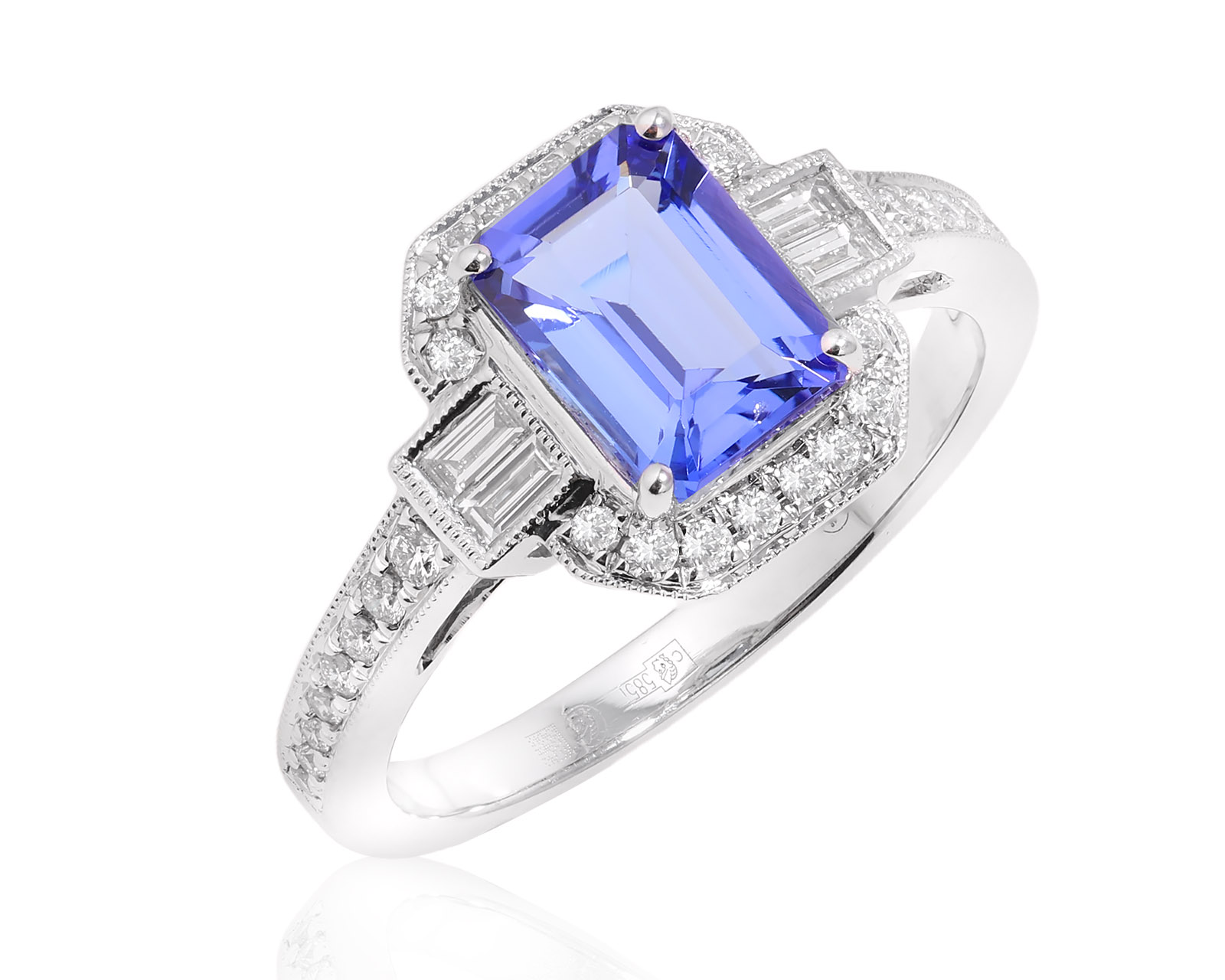 Золотое кольцо с танзанитом 1.60ct и бриллиантами 0.39ct