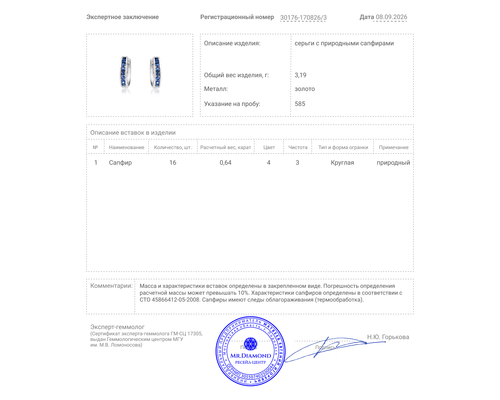 Золотые серьги с сапфирами 0.64ct
