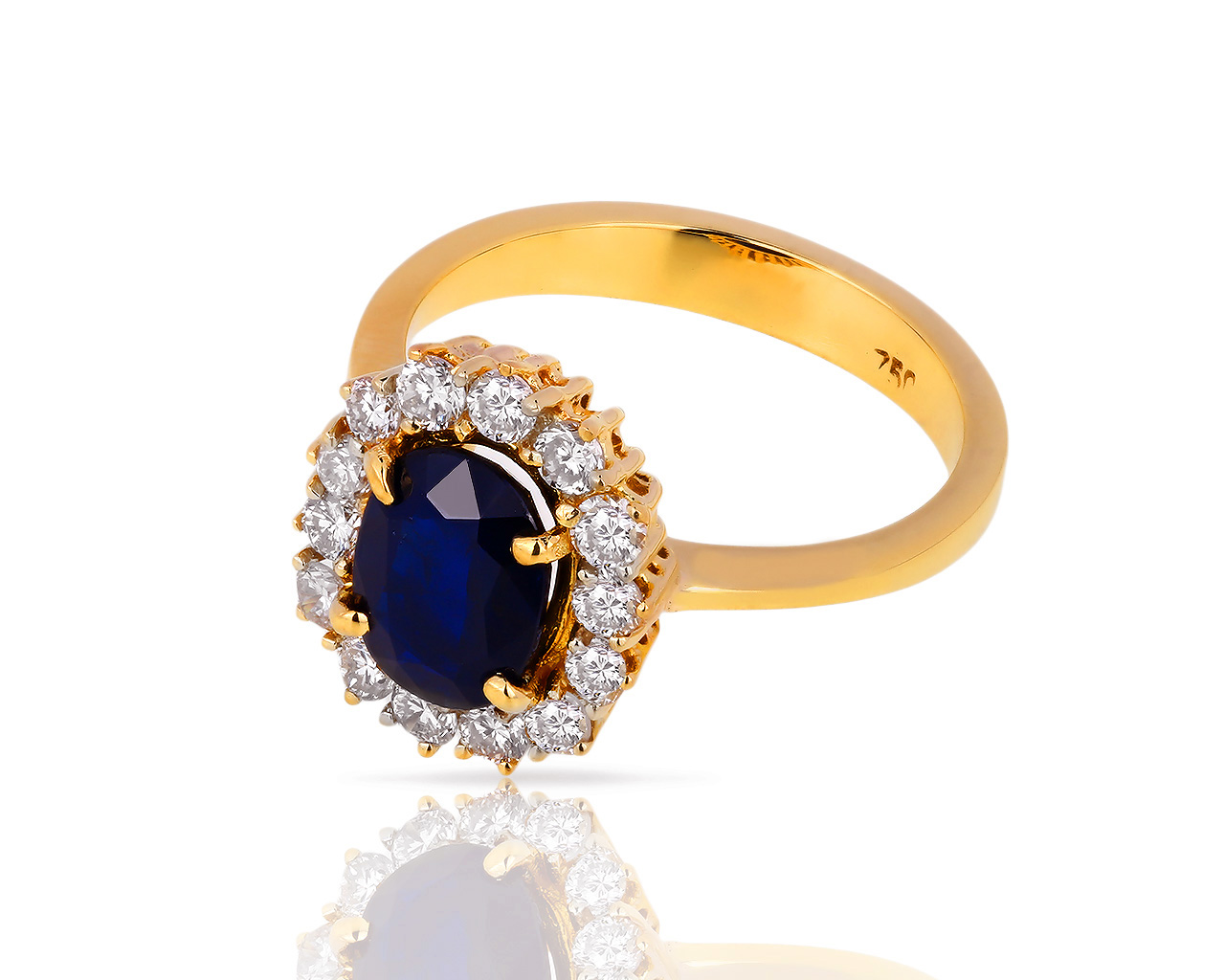 Золотое кольцо с бриллиантами и сапфиром 1.70ct