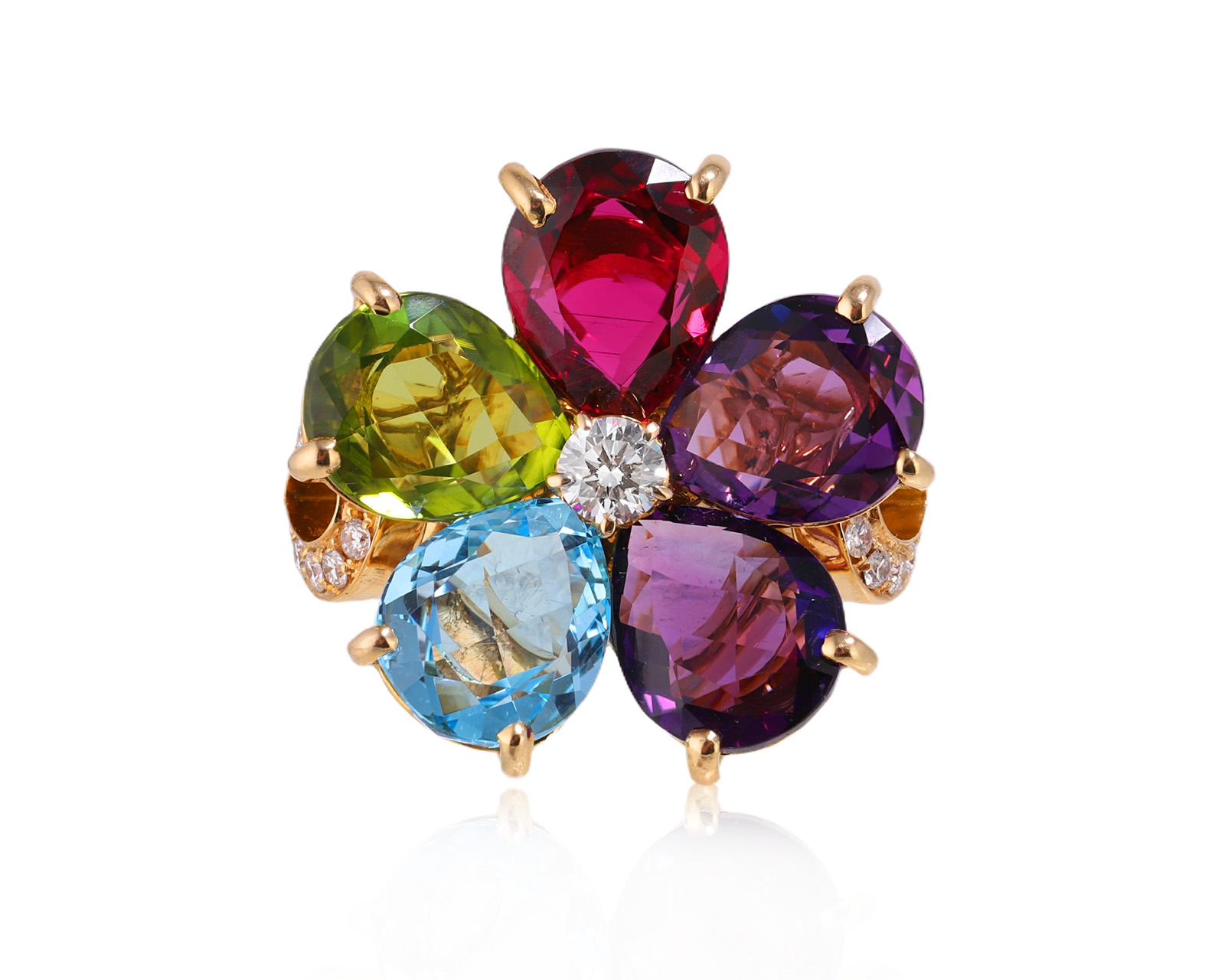 Оригинальное золотое кольцо с цветными камнями 8.91ct Bvlgari Flower
