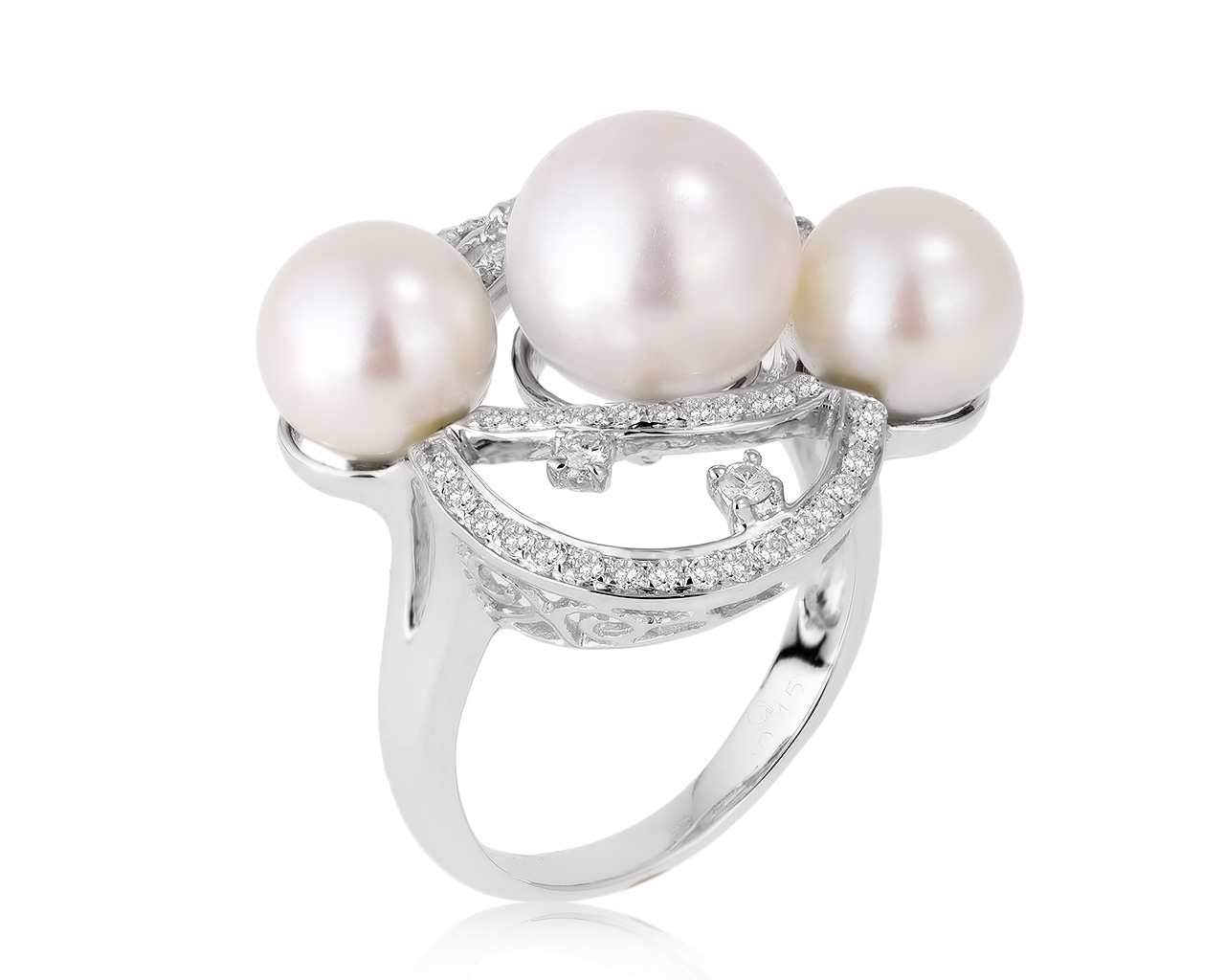 Модное золотое кольцо с жемчугом 8.10 и 10 мм 291120/16