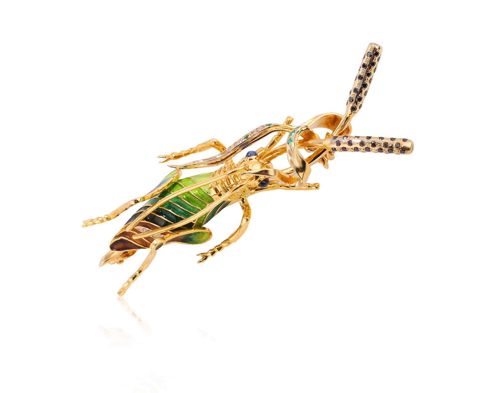 Оригинальная золотая брошь с изумрудами 0.10ct и бриллиантами 0.55ct Ананов 140126/2