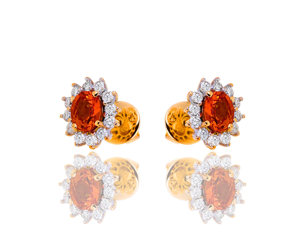 Золотое серьги с бриллиантами и оранжевыми сапфирами 1.20ct 160818/14