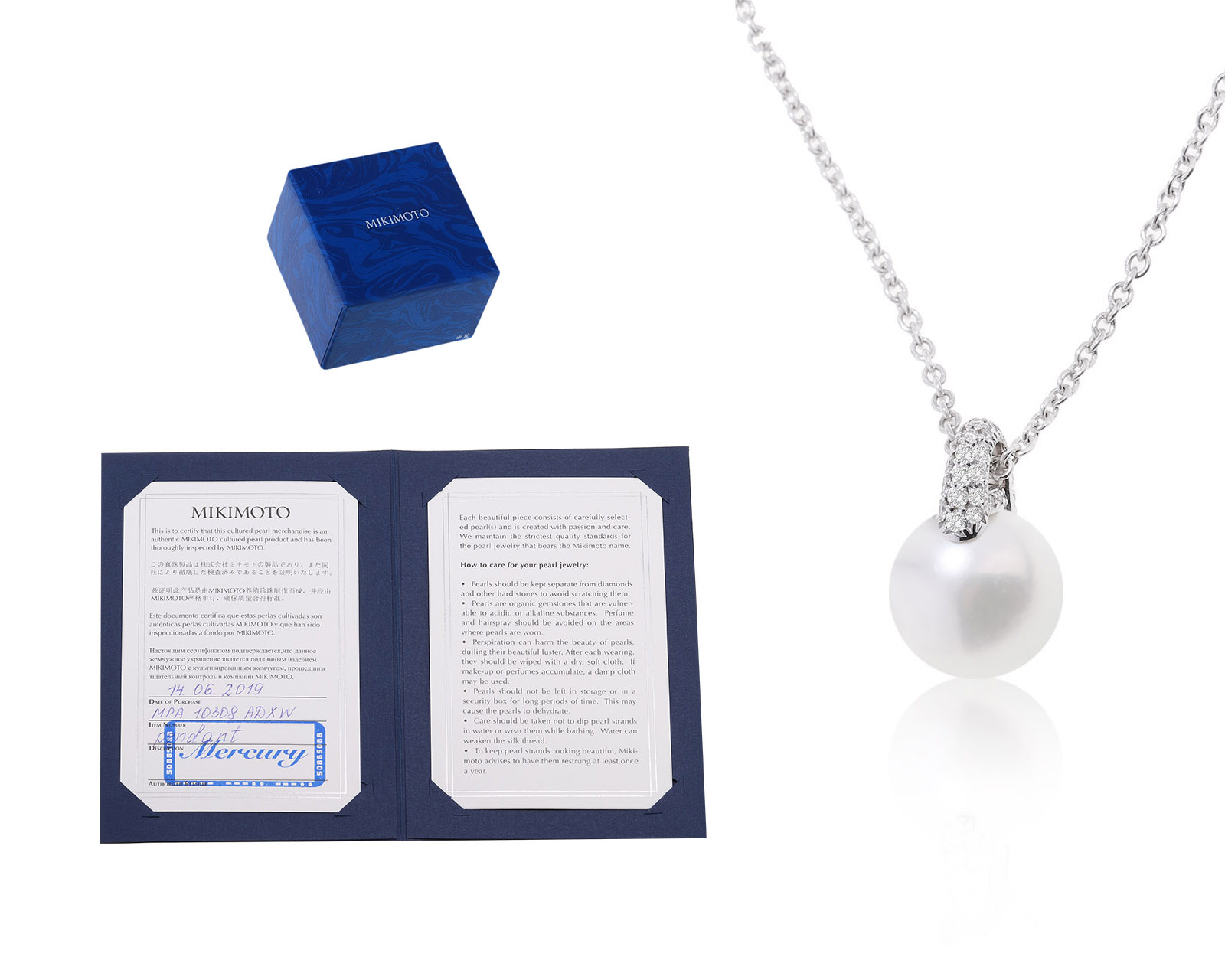 Оригинальный золотой кулон с жемчугом 8.50 мм Mikimoto