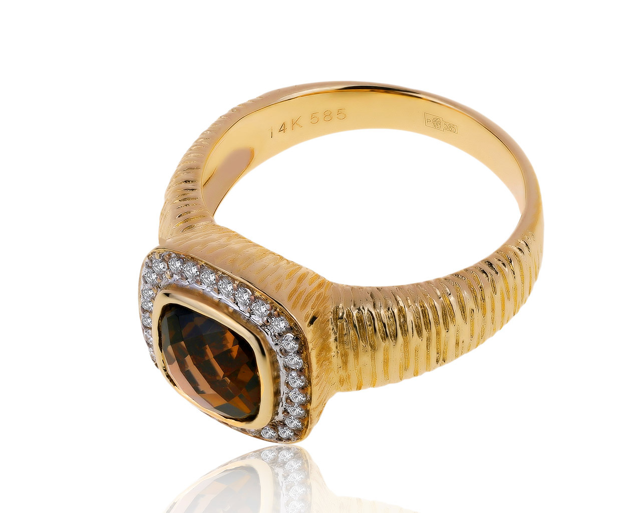 Стильное золотое кольцо с дымчатым кварцем 1.91ct
