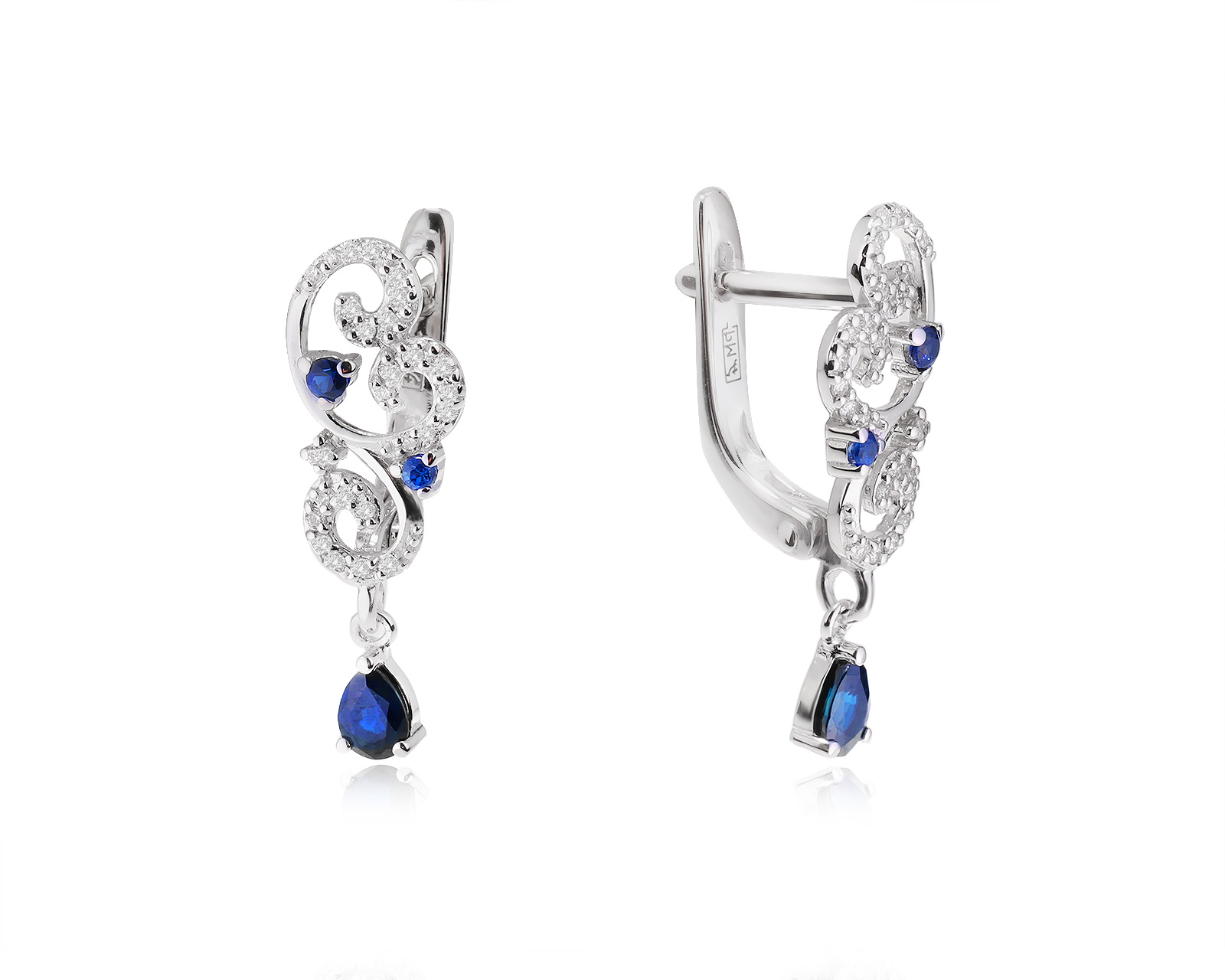 Золотые серьги с сапфирами 0.50ct и бриллиантами 0.19ct 010823/3