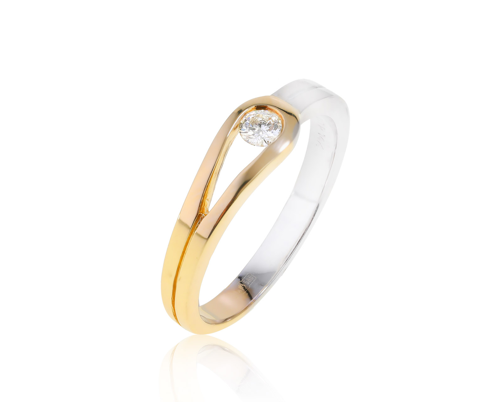 Стильное золотое кольцо с бриллиантом 0.12ct