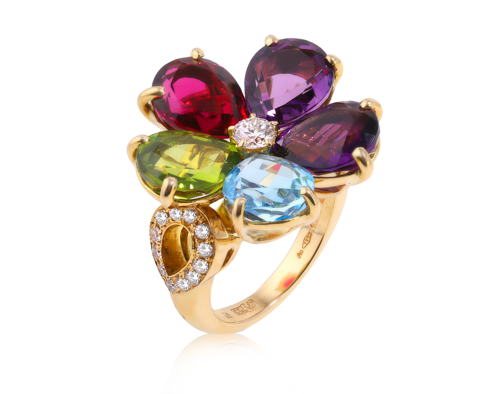 Оригинальное золотое кольцо с цветными камнями 8.91ct Bvlgari Flower 250226/2